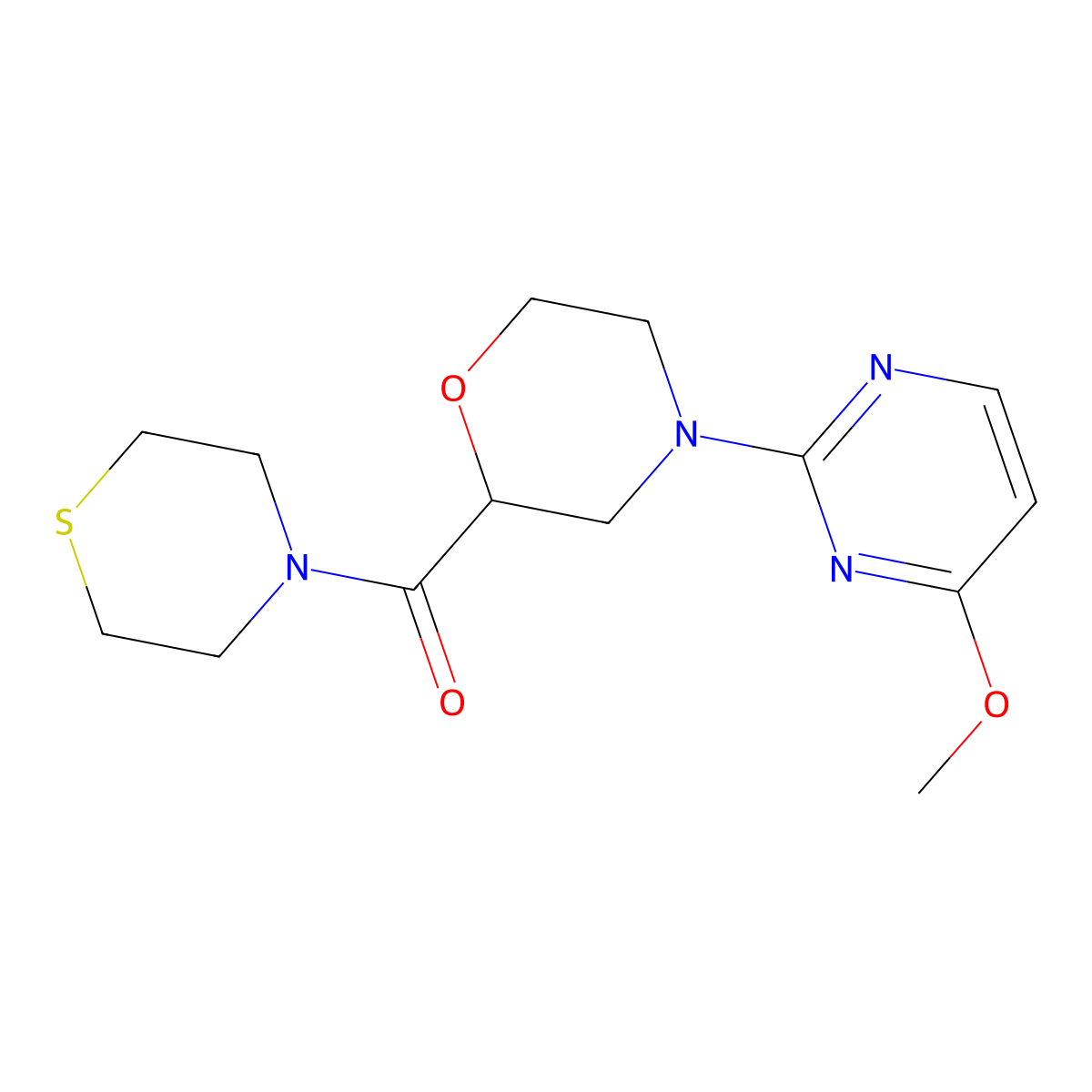 4-(4-Methoxypyrimidin-2-yl)-2-(thiomorpholine-4-carbonyl)morpholine molecular structure, CAS 2741894-38-0