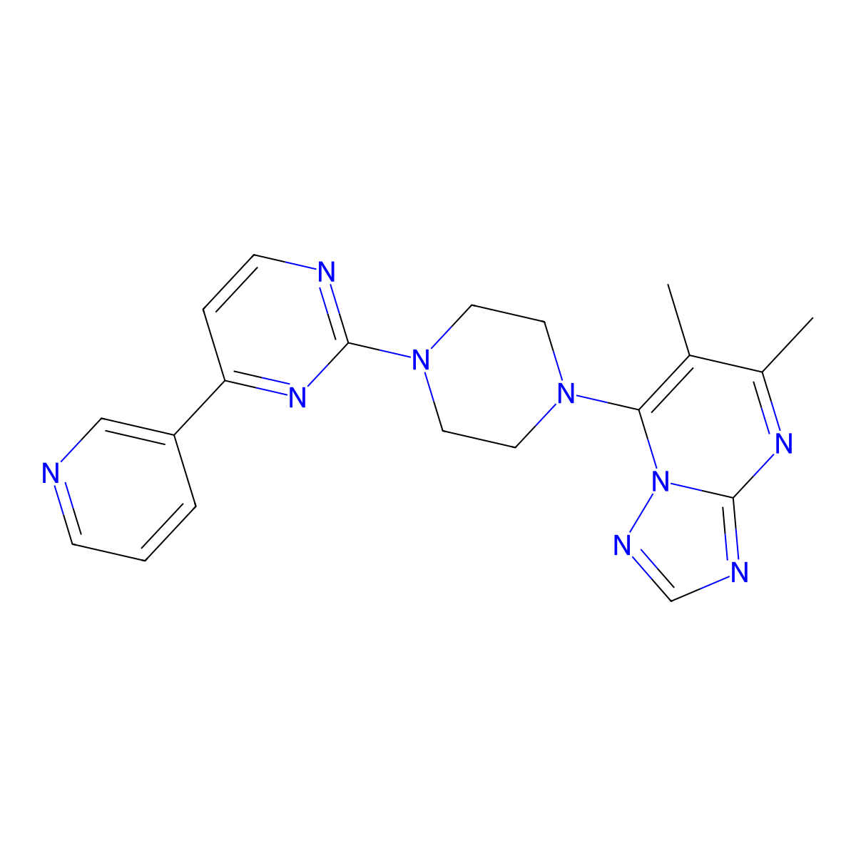 2-(4-{5,6-Dimethyl-[1,2,4]triazolo[1,5-a]pyrimidin-7-yl}piperazin-1-yl)-4-(pyridin-3-yl)pyrimidine molecular structure, CAS 2741894-40-4