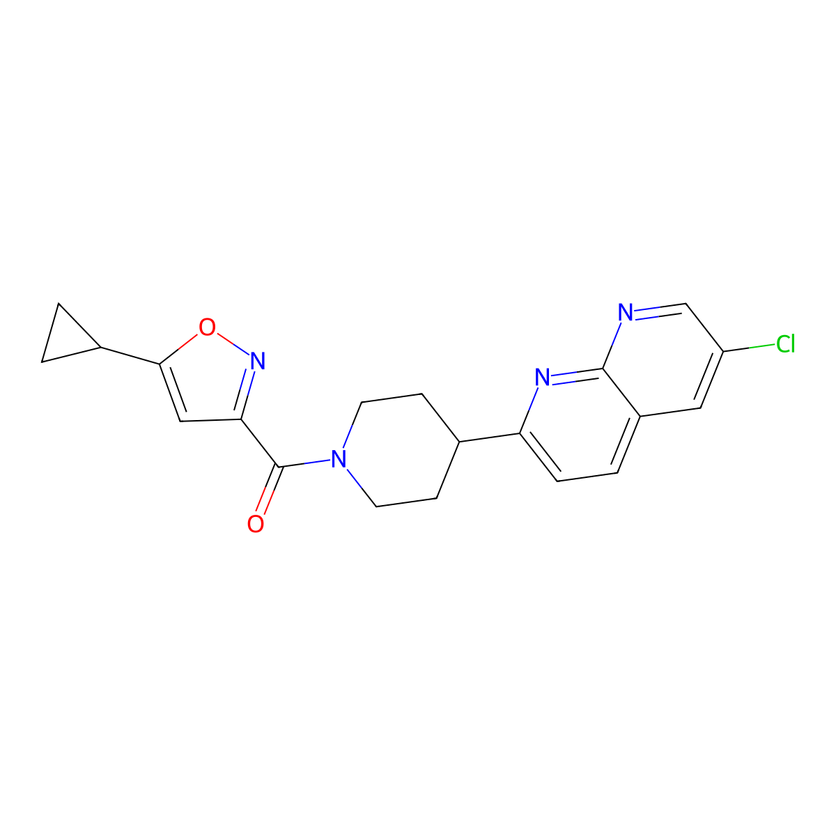6-Chloro-2-[1-(5-cyclopropyl-1,2-oxazole-3-carbonyl)piperidin-4-yl]-1,8-naphthyridine molecular structure, CAS 2741894-43-7
