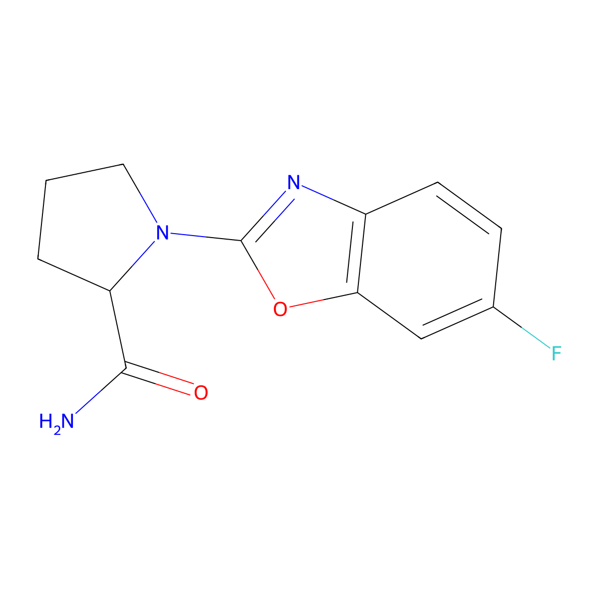 1-(6-Fluoro-1,3-benzoxazol-2-yl)pyrrolidine-2-carboxamide molecular structure, CAS 2741894-46-0