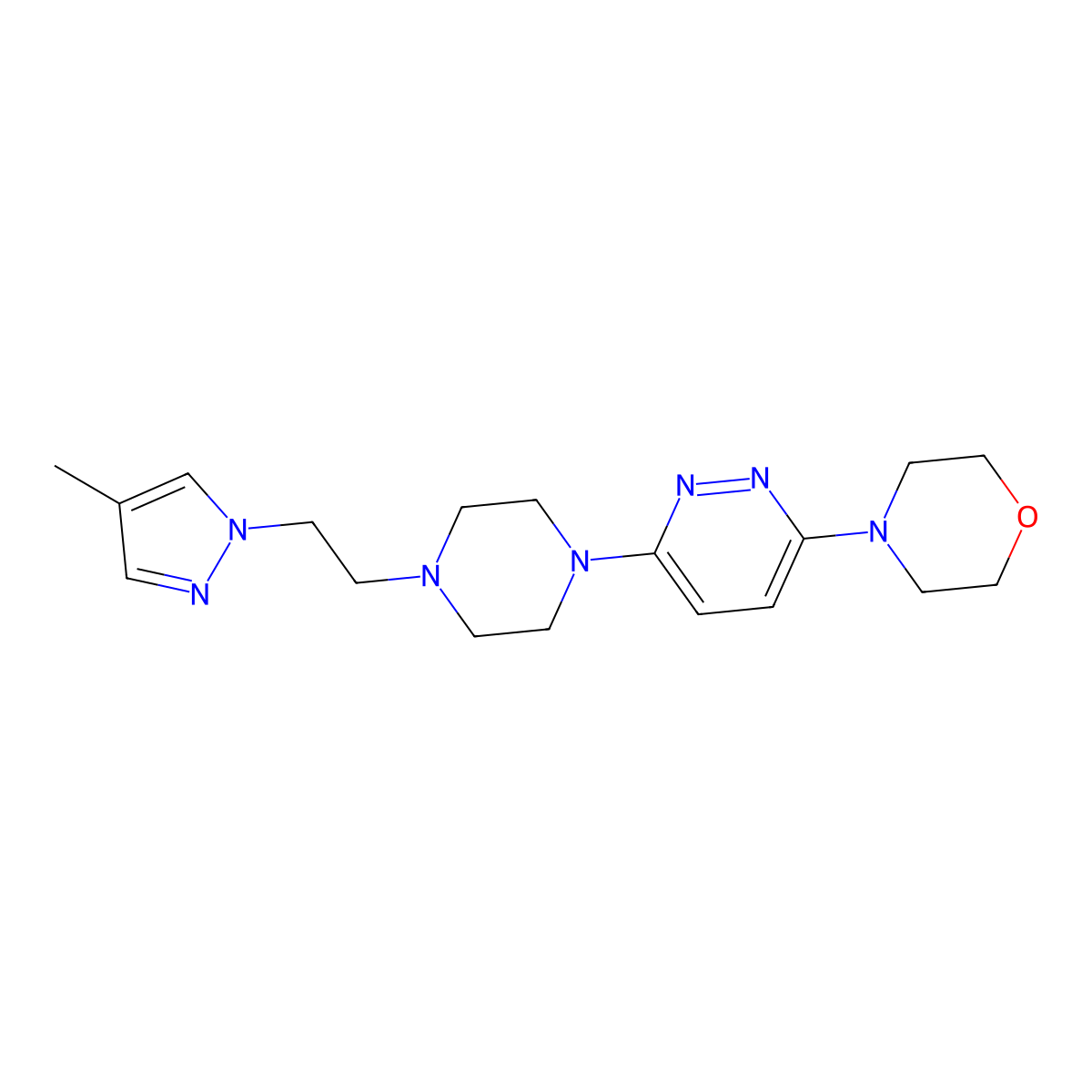 4-(6-{4-[2-(4-methyl-1H-pyrazol-1-yl)ethyl]piperazin-1-yl}pyridazin-3-yl)morpholine molecular structure, CAS 2741894-48-2