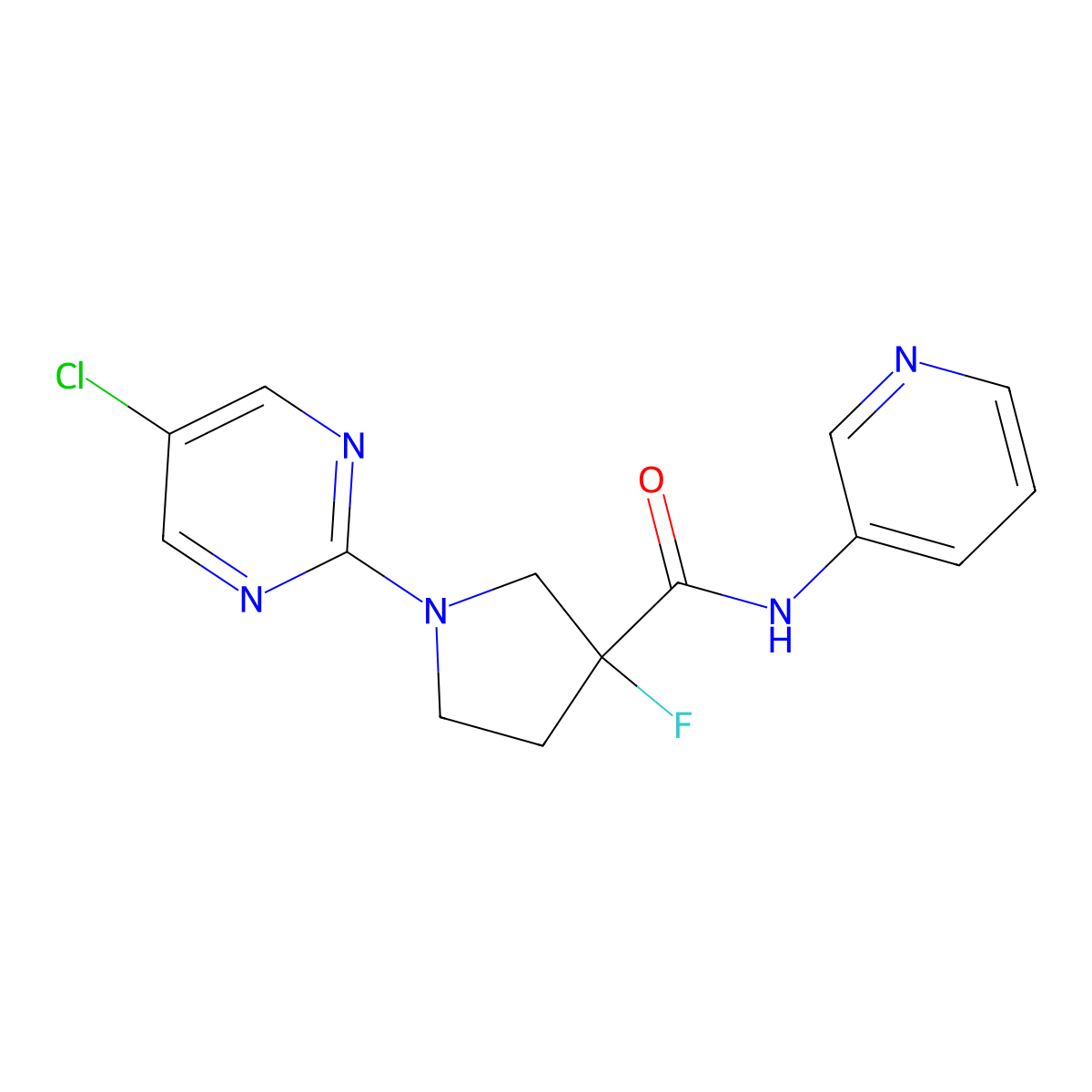 1-(5-chloropyrimidin-2-yl)-3-fluoro-N-(pyridin-3-yl)pyrrolidine-3-carboxamide molecular structure, CAS 2741894-49-3