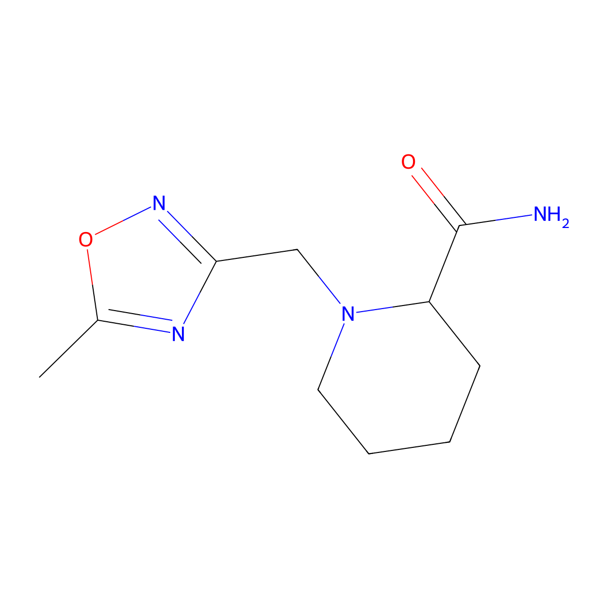 1-[(5-Methyl-1,2,4-oxadiazol-3-yl)methyl]piperidine-2-carboxamide molecular structure, CAS 2741894-50-6