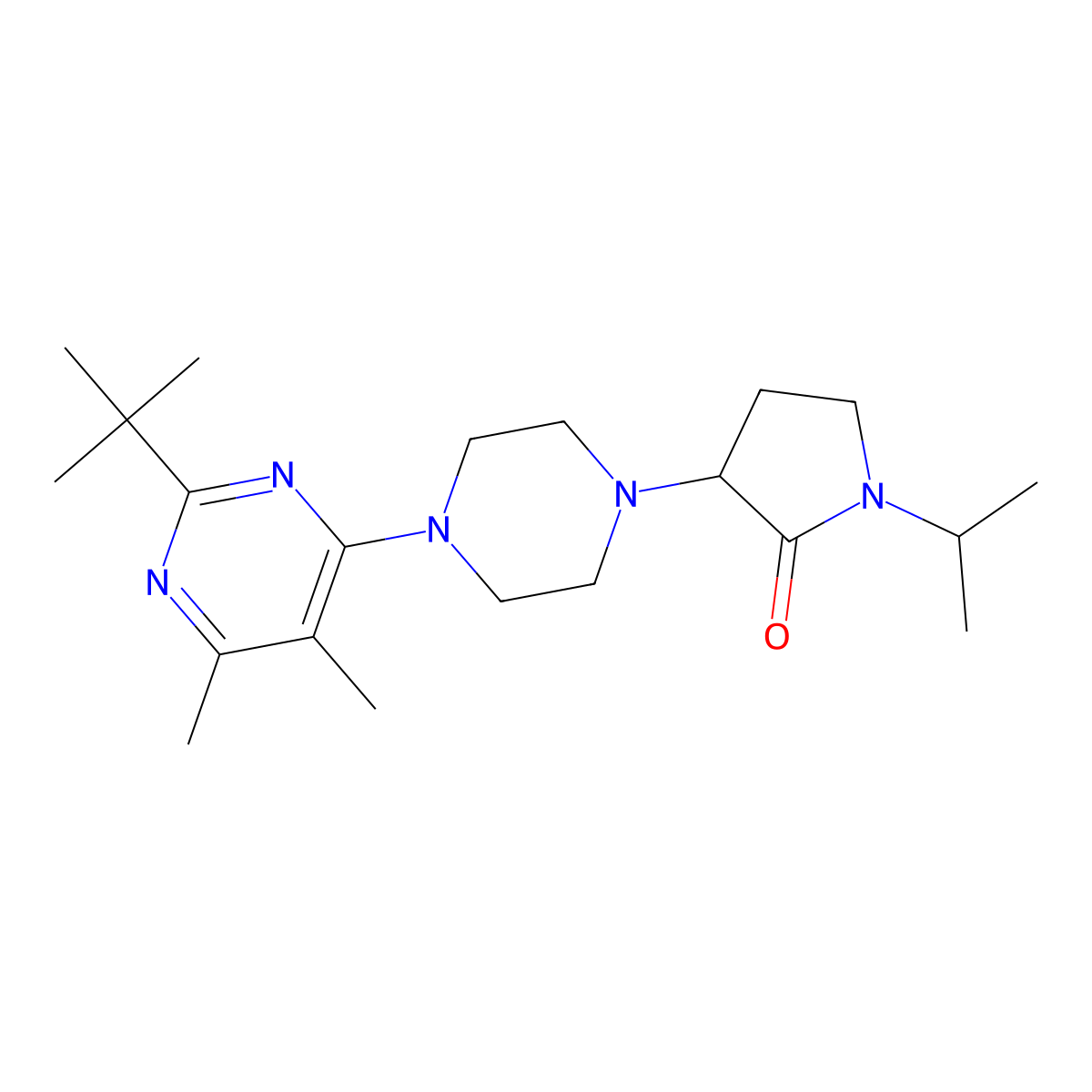 3-[4-(2-Tert-butyl-5,6-dimethylpyrimidin-4-yl)piperazin-1-yl]-1-(propan-2-yl)pyrrolidin-2-one molecular structure, CAS 2741894-60-8