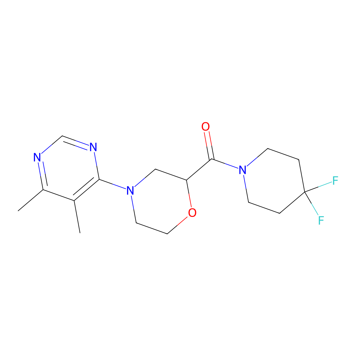 2-(4,4-Difluoropiperidine-1-carbonyl)-4-(5,6-dimethylpyrimidin-4-yl)morpholine molecular structure, CAS 2741894-65-3