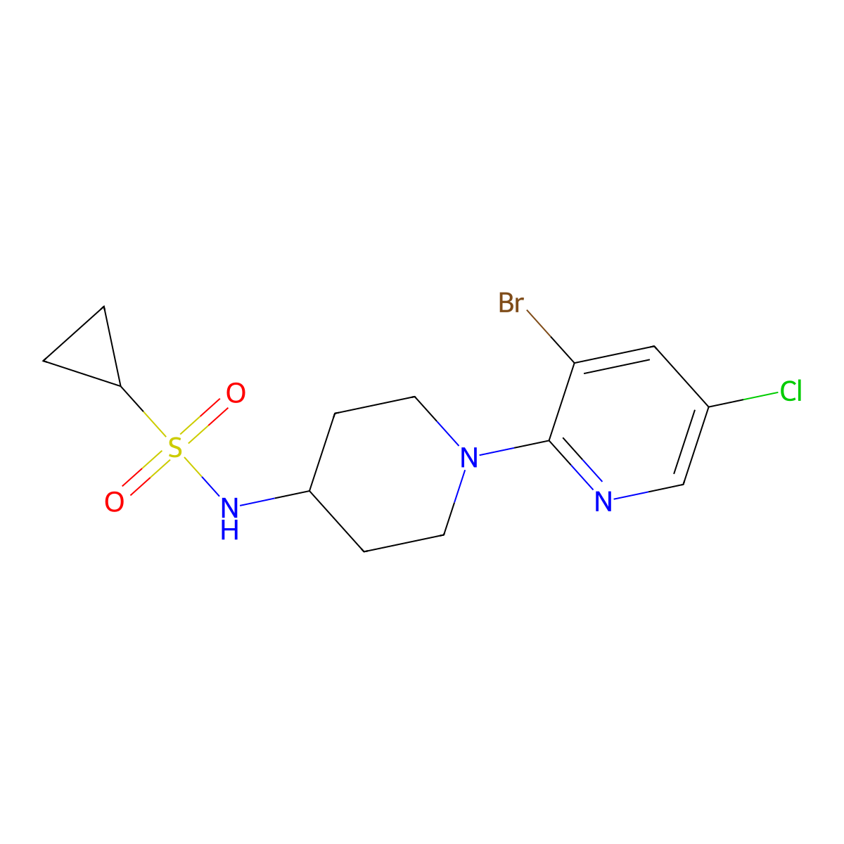 N-[1-(3-bromo-5-chloropyridin-2-yl)piperidin-4-yl]cyclopropanesulfonamide molecular structure, CAS 2741894-66-4