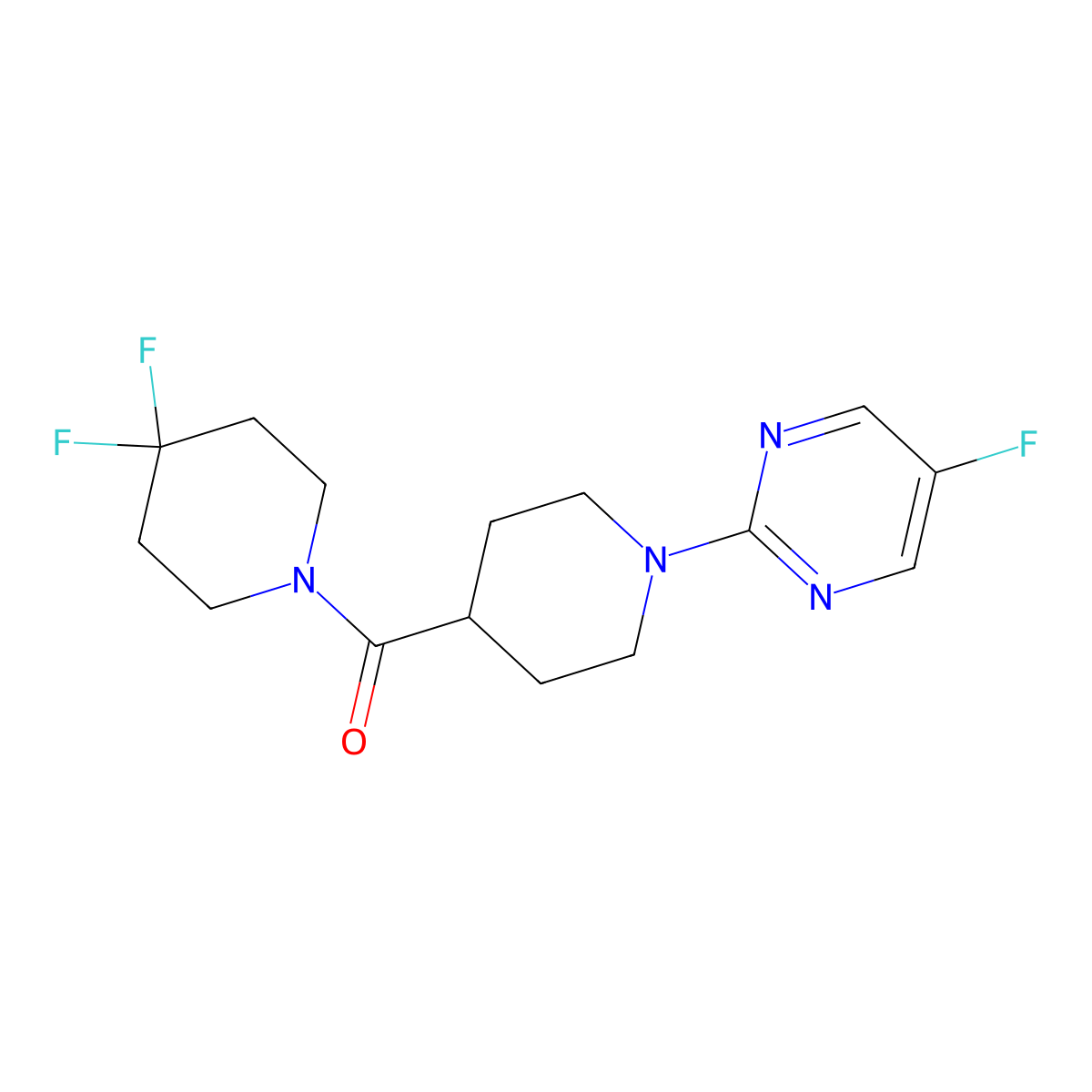 2-[4-(4,4-Difluoropiperidine-1-carbonyl)piperidin-1-yl]-5-fluoropyrimidine molecular structure, CAS 2741894-69-7