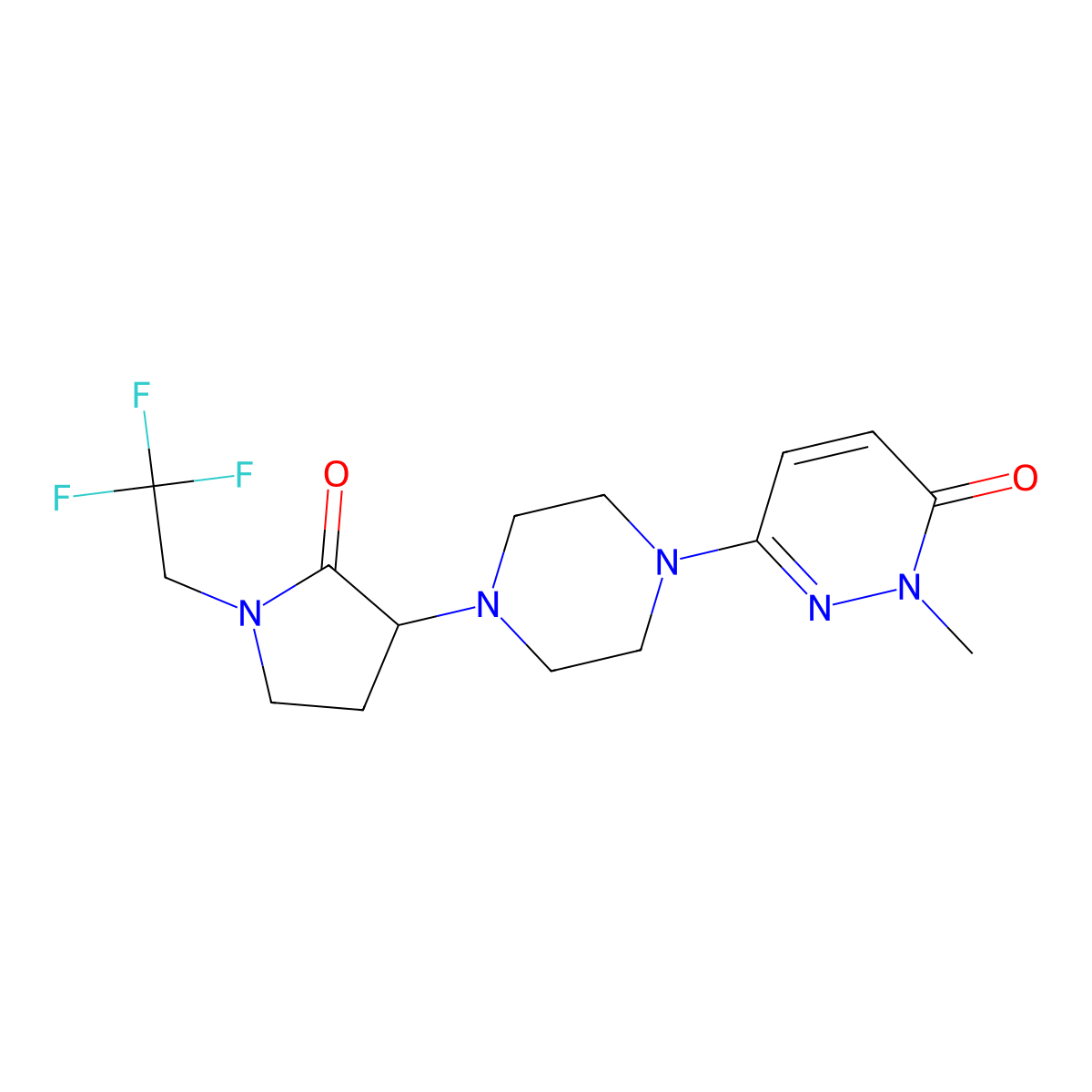 2-Methyl-6-{4-[2-oxo-1-(2,2,2-trifluoroethyl)pyrrolidin-3-yl]piperazin-1-yl}-2,3-dihydropyridazin-3-one molecular structure, CAS 2741894-70-0