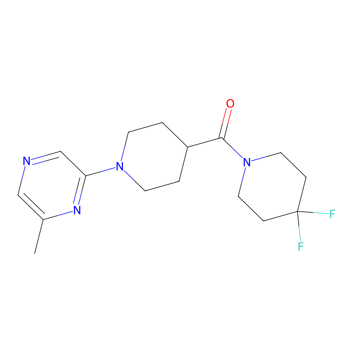 2-[4-(4,4-Difluoropiperidine-1-carbonyl)piperidin-1-yl]-6-methylpyrazine molecular structure, CAS 2741895-87-2