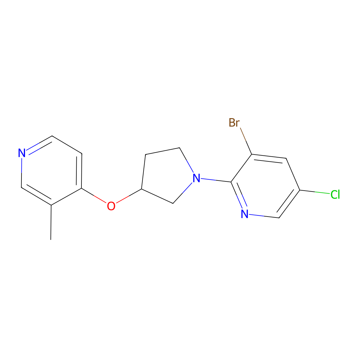3-Bromo-5-chloro-2-{3-[(3-methylpyridin-4-yl)oxy]pyrrolidin-1-yl}pyridine molecular structure, CAS 2741895-89-4