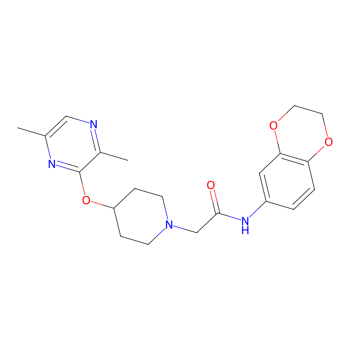 N-(2,3-dihydro-1,4-benzodioxin-6-yl)-2-{4-[(3,6-dimethylpyrazin-2-yl)oxy]piperidin-1-yl}acetamide molecular structure, CAS 2741895-90-7