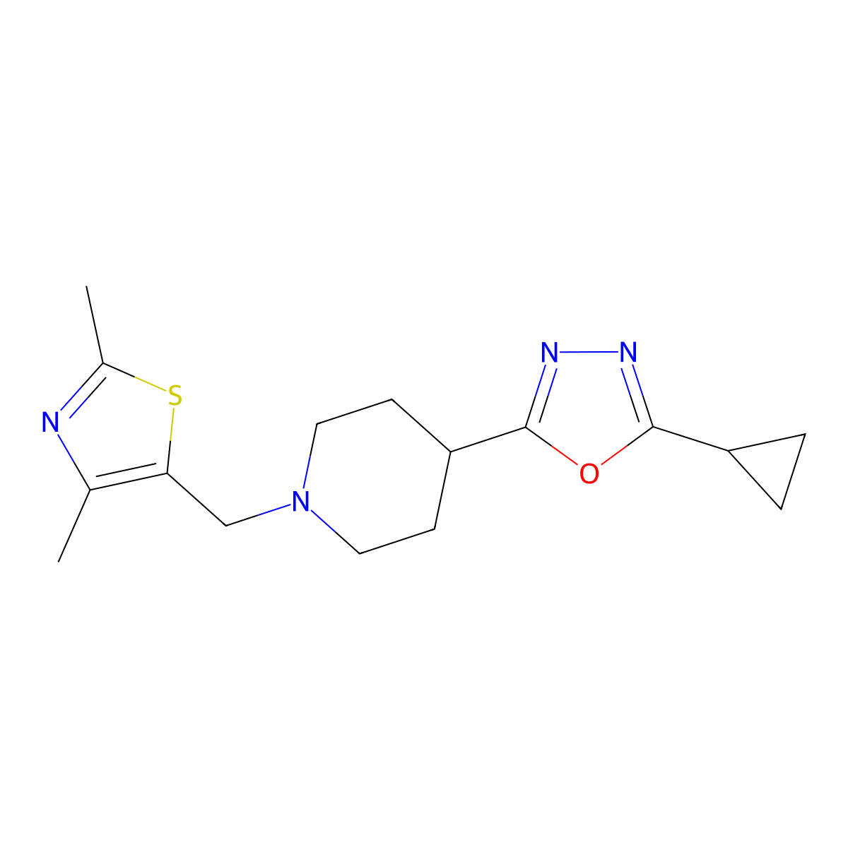 4-(5-Cyclopropyl-1,3,4-oxadiazol-2-yl)-1-[(2,4-dimethyl-1,3-thiazol-5-yl)methyl]piperidine molecular structure, CAS 2741895-94-1