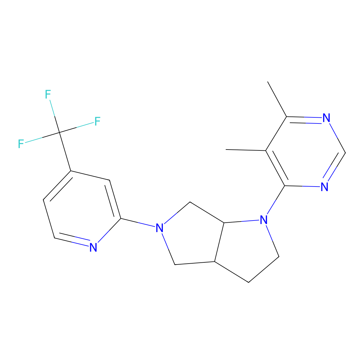 4,5-Dimethyl-6-{5-[4-(trifluoromethyl)pyridin-2-yl]-octahydropyrrolo[3,4-b]pyrrol-1-yl}pyrimidine molecular structure, CAS 2741895-95-2