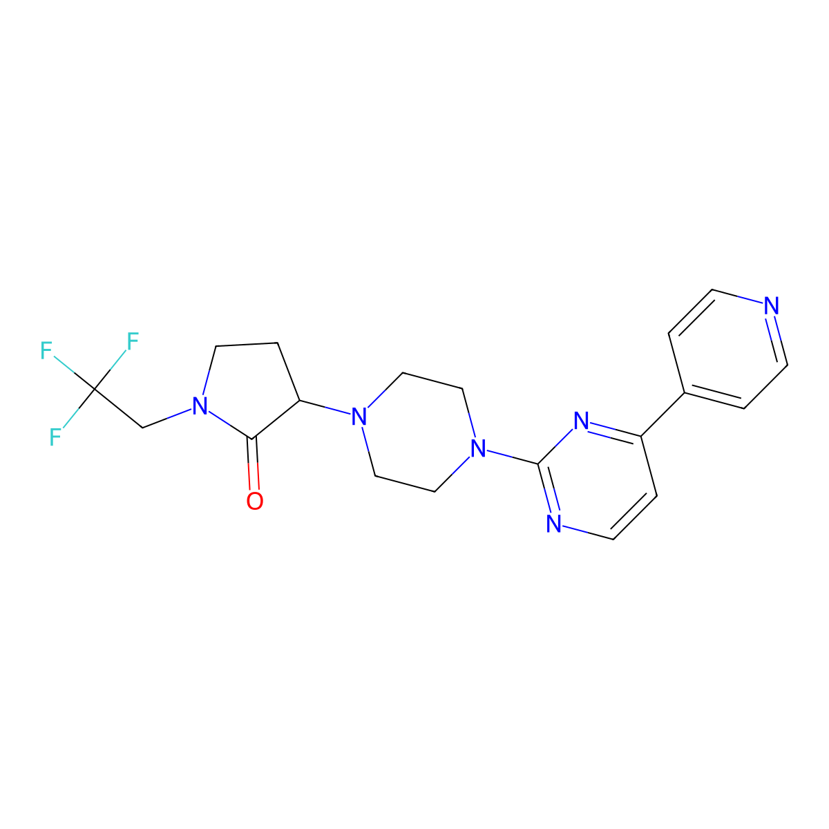 3-{4-[4-(Pyridin-4-yl)pyrimidin-2-yl]piperazin-1-yl}-1-(2,2,2-trifluoroethyl)pyrrolidin-2-one molecular structure, CAS 2741895-97-4