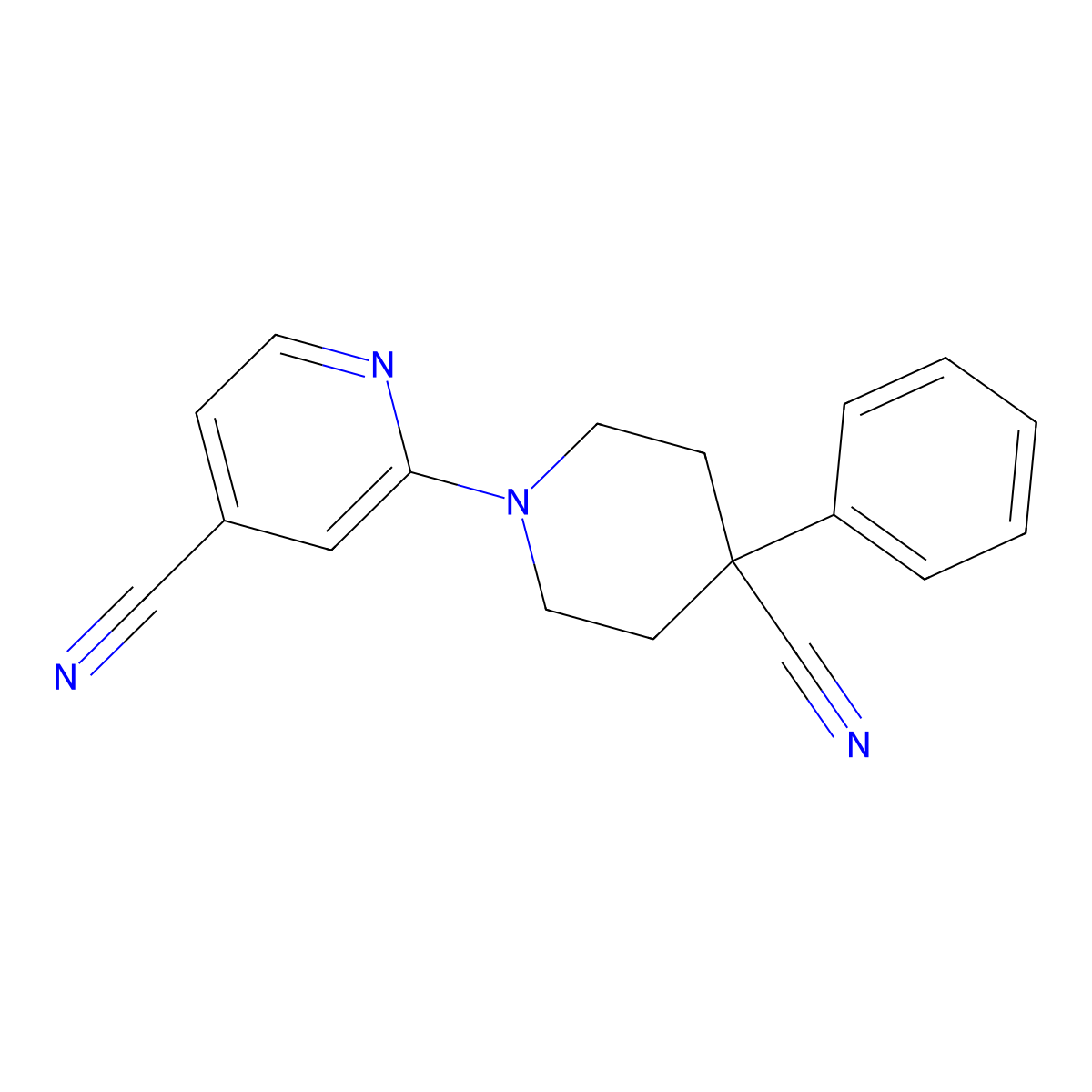2-(4-Cyano-4-phenylpiperidin-1-yl)pyridine-4-carbonitrile molecular structure, CAS 2741895-98-5