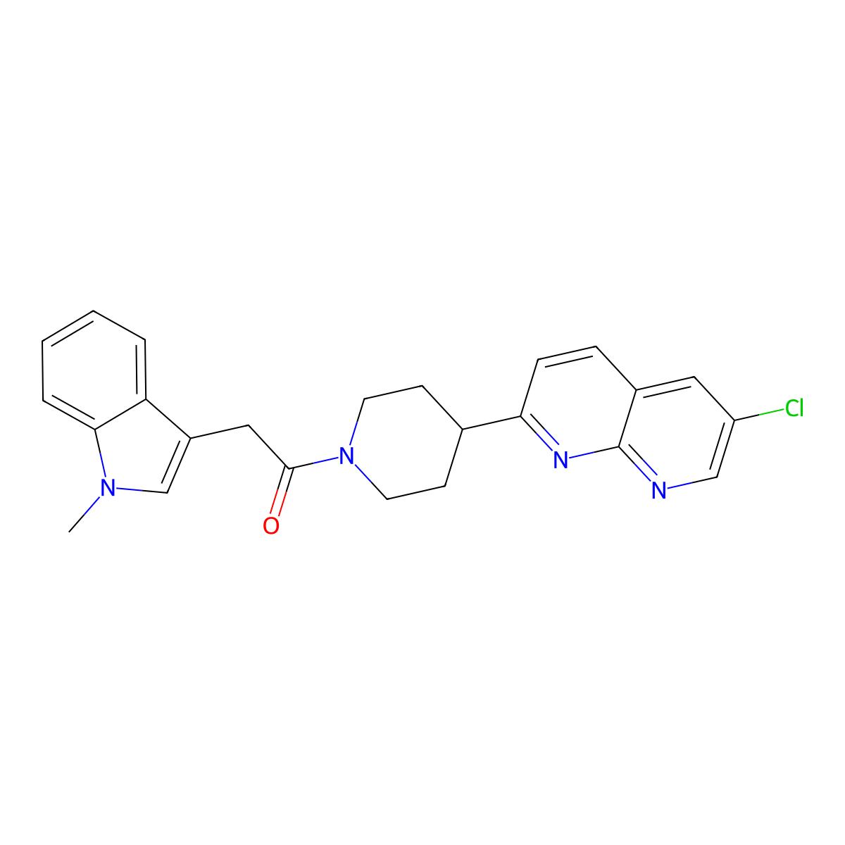 1-[4-(6-chloro-1,8-naphthyridin-2-yl)piperidin-1-yl]-2-(1-methyl-1H-indol-3-yl)ethan-1-one molecular structure, CAS 2741896-03-5