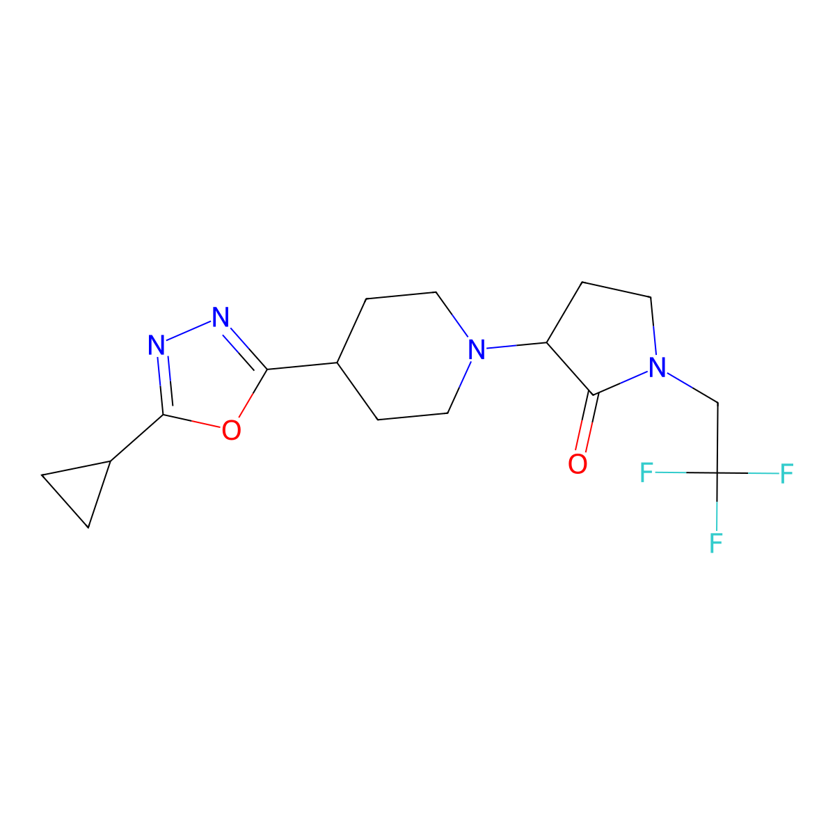 3-[4-(5-Cyclopropyl-1,3,4-oxadiazol-2-yl)piperidin-1-yl]-1-(2,2,2-trifluoroethyl)pyrrolidin-2-one molecular structure, CAS 2741896-05-7