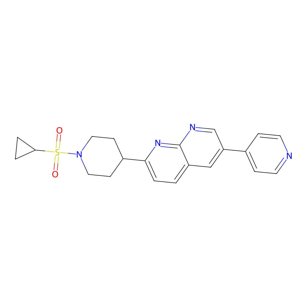 2-[1-(Cyclopropanesulfonyl)piperidin-4-yl]-6-(pyridin-4-yl)-1,8-naphthyridine molecular structure, CAS 2741896-09-1