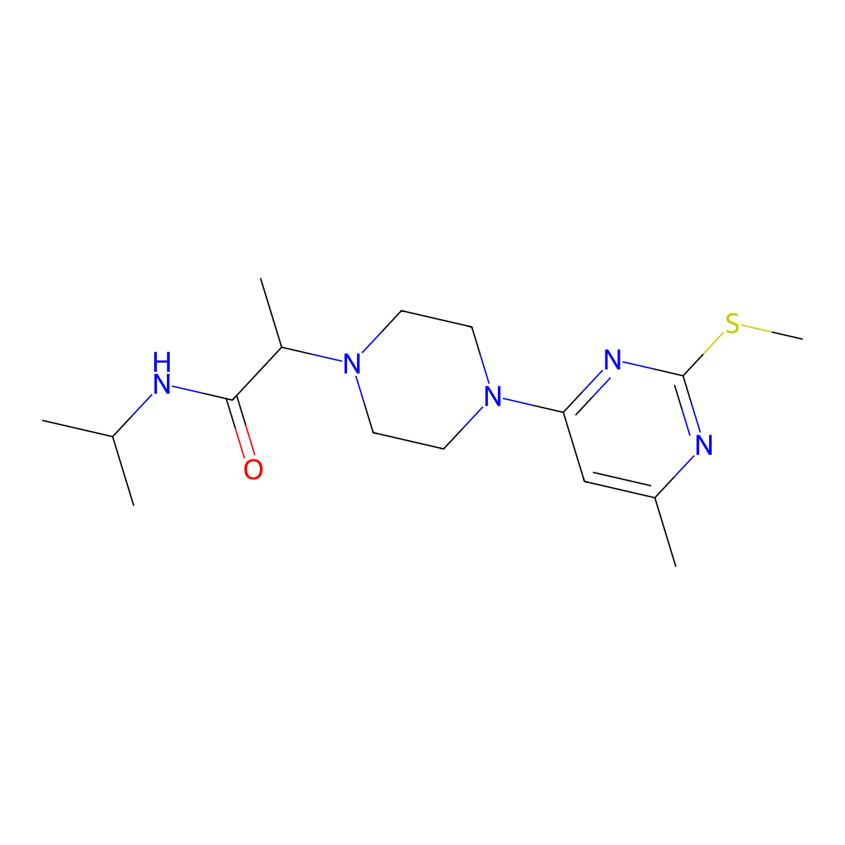 2-{4-[6-methyl-2-(methylsulfanyl)pyrimidin-4-yl]piperazin-1-yl}-N-(propan-2-yl)propanamide molecular structure, CAS 2741896-10-4
