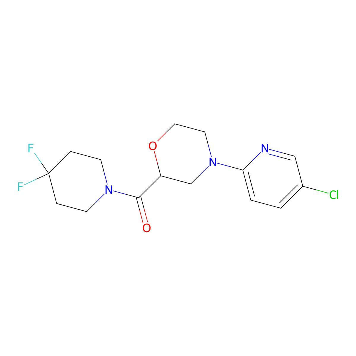 4-(5-Chloropyridin-2-yl)-2-(4,4-difluoropiperidine-1-carbonyl)morpholine molecular structure, CAS 2741896-16-0