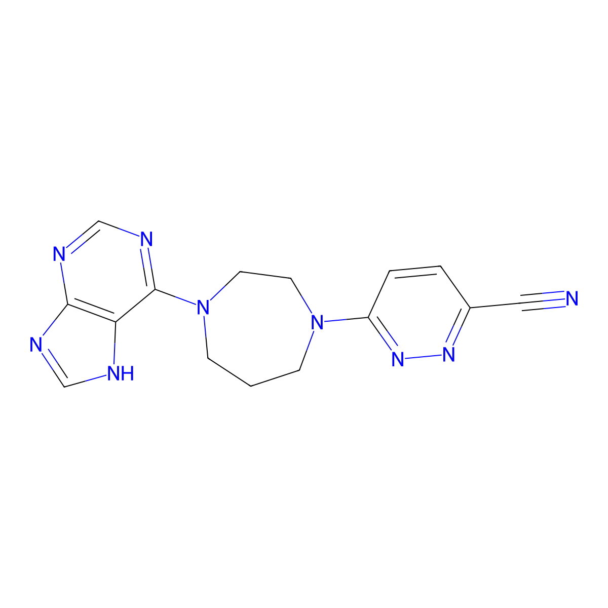 6-[4-(9H-purin-6-yl)-1,4-diazepan-1-yl]pyridazine-3-carbonitrile molecular structure, CAS 2741896-17-1