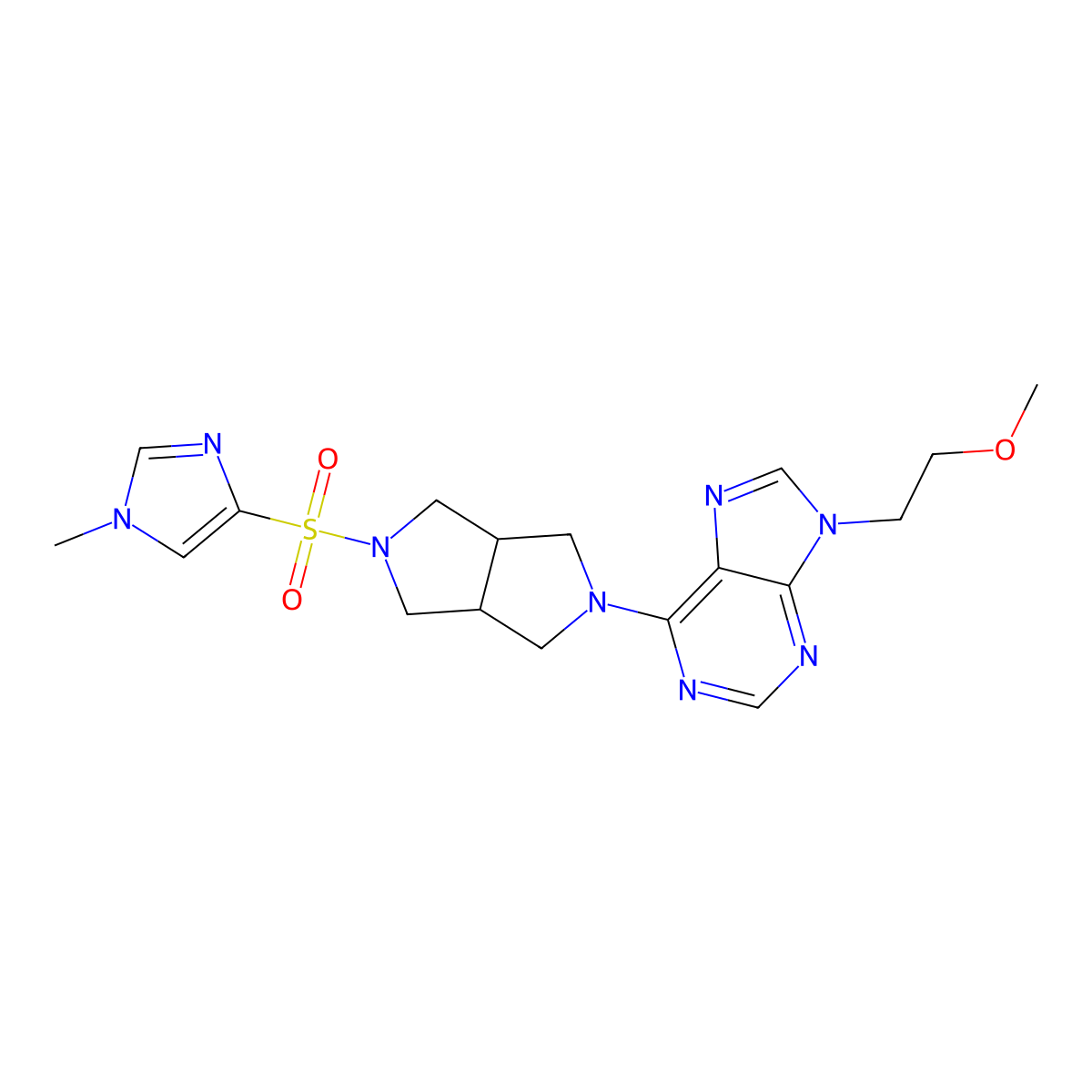 9-(2-methoxyethyl)-6-{5-[(1-methyl-1H-imidazol-4-yl)sulfonyl]-octahydropyrrolo[3,4-c]pyrrol-2-yl}-9H-purine molecular structure, CAS 2741896-20-6