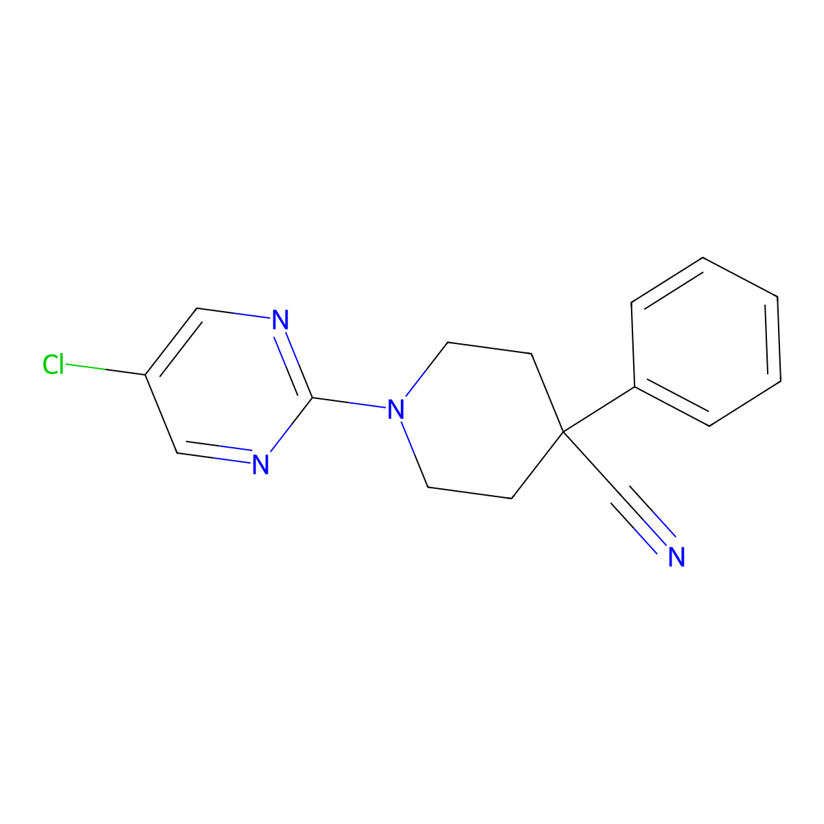1-(5-Chloropyrimidin-2-yl)-4-phenylpiperidine-4-carbonitrile molecular structure, CAS 2741896-25-1