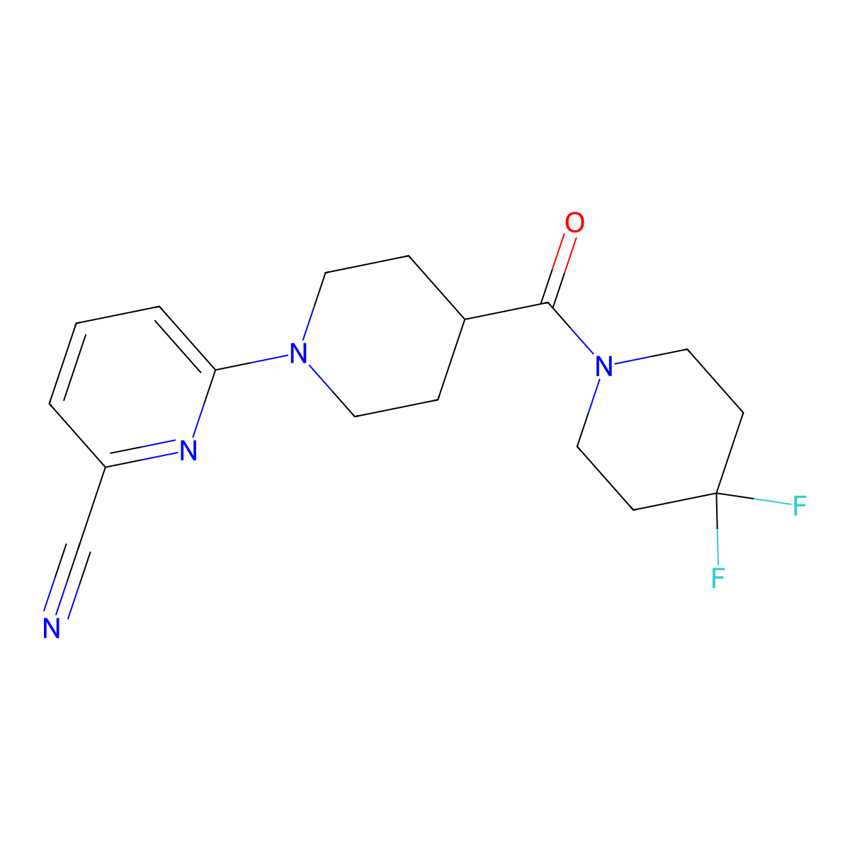 6-[4-(4,4-Difluoropiperidine-1-carbonyl)piperidin-1-yl]pyridine-2-carbonitrile molecular structure, CAS 2741896-27-3