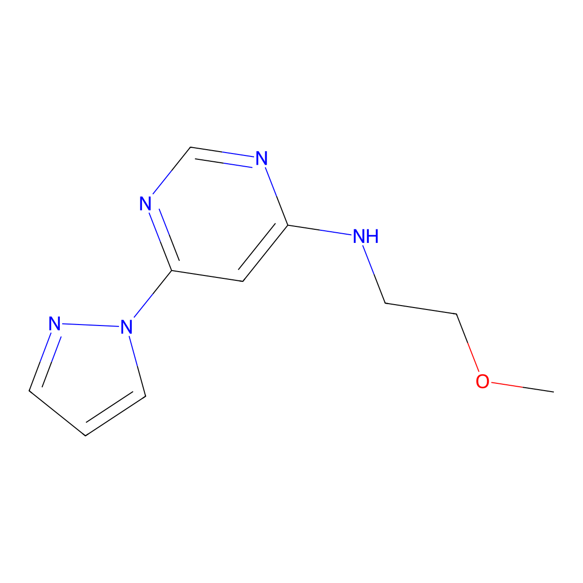 N-(2-methoxyethyl)-6-(1H-pyrazol-1-yl)pyrimidin-4-amine molecular structure, CAS 2741896-31-9