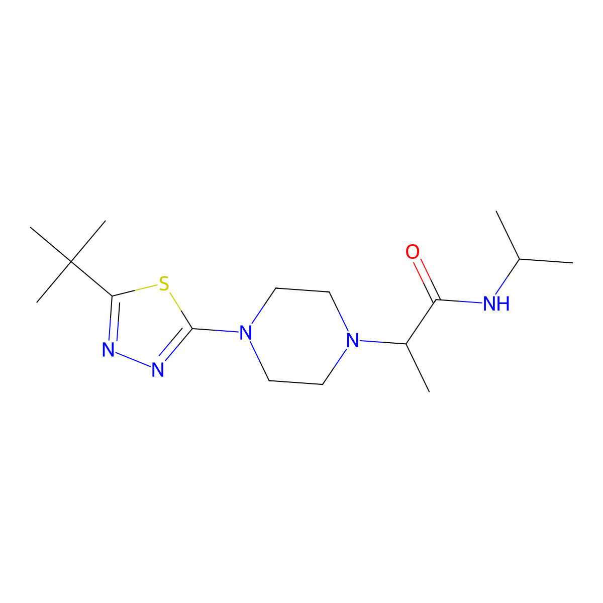 2-[4-(5-tert-butyl-1,3,4-thiadiazol-2-yl)piperazin-1-yl]-N-(propan-2-yl)propanamide molecular structure, CAS 2741896-34-2