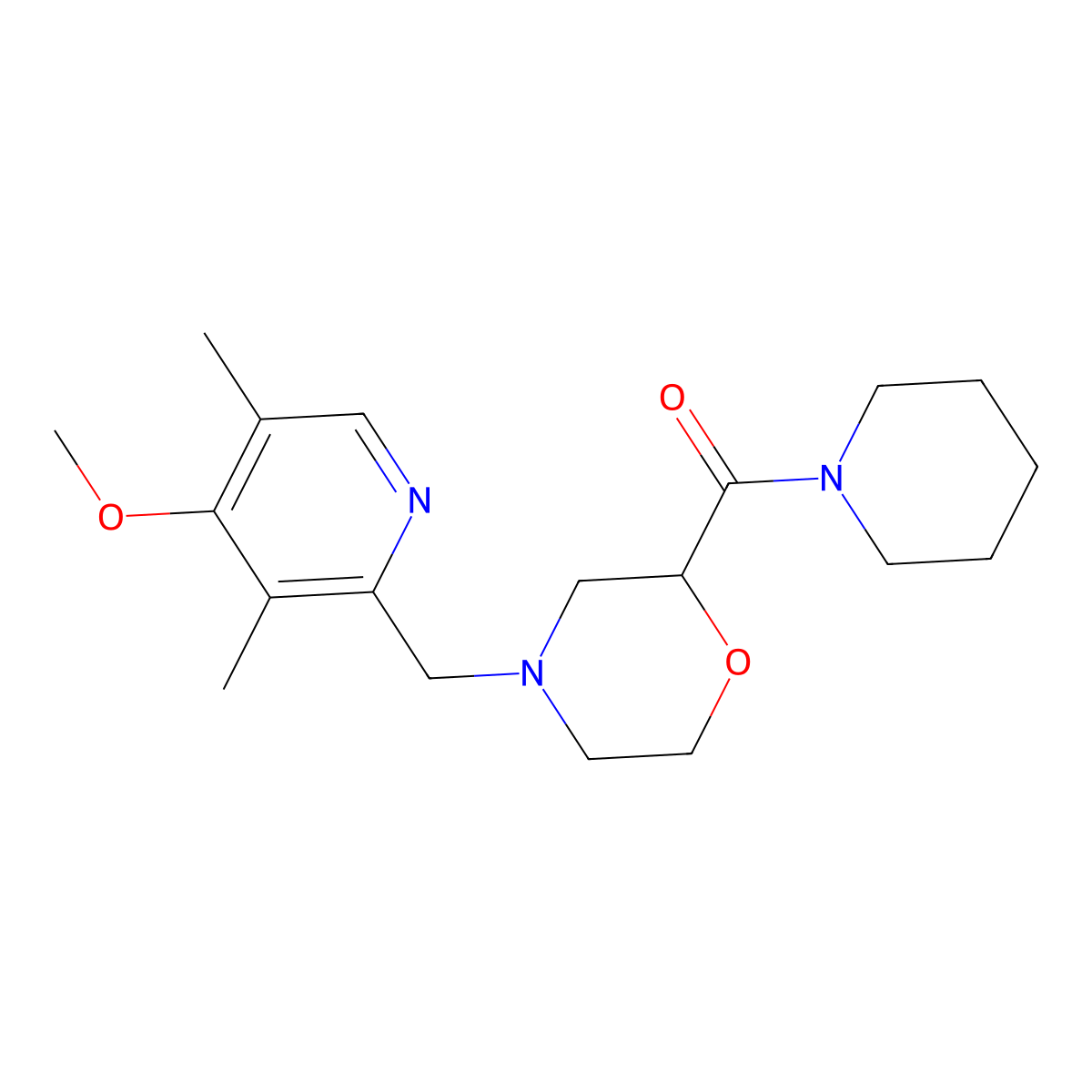 4-[(4-Methoxy-3,5-dimethylpyridin-2-yl)methyl]-2-(piperidine-1-carbonyl)morpholine molecular structure, CAS 2741896-35-3