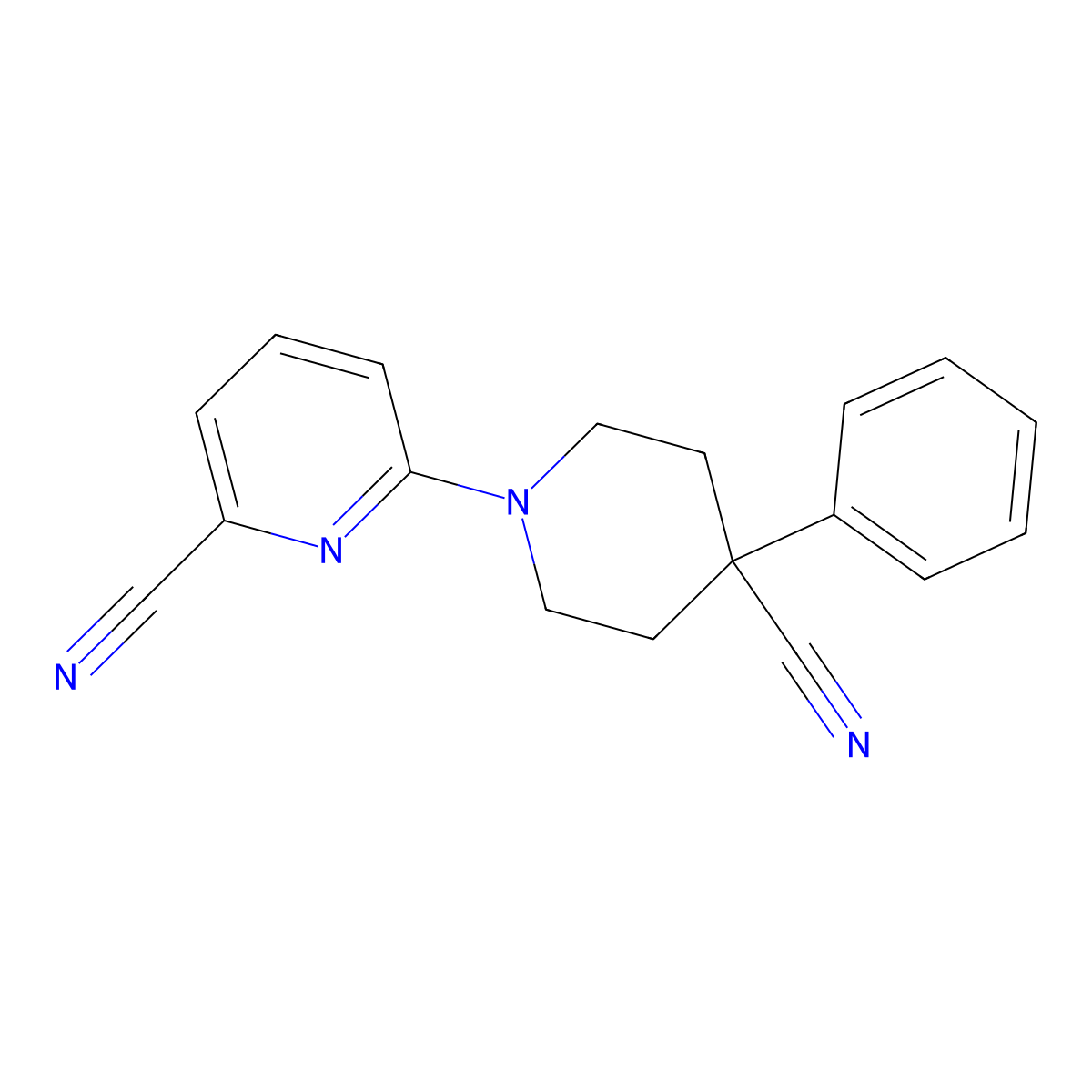 6-(4-Cyano-4-phenylpiperidin-1-yl)pyridine-2-carbonitrile molecular structure, CAS 2741896-36-4