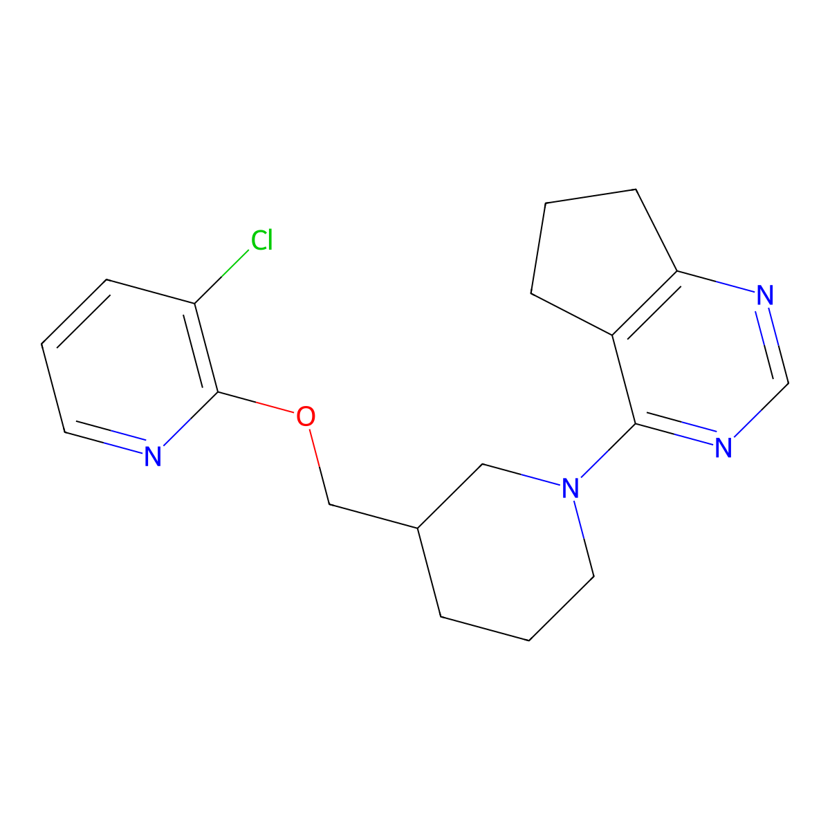 3-chloro-2-[(1-{5H,6H,7H-cyclopenta[d]pyrimidin-4-yl}piperidin-3-yl)methoxy]pyridine molecular structure, CAS 2741896-37-5