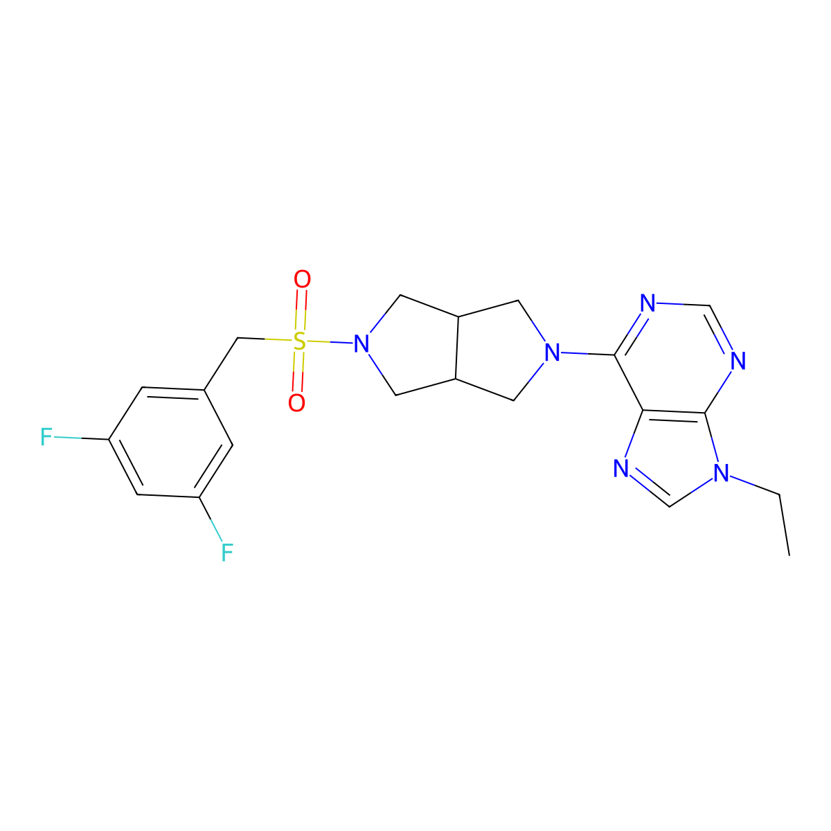 6-{5-[(3,5-difluorophenyl)methanesulfonyl]-octahydropyrrolo[3,4-c]pyrrol-2-yl}-9-ethyl-9H-purine molecular structure, CAS 2741896-39-7