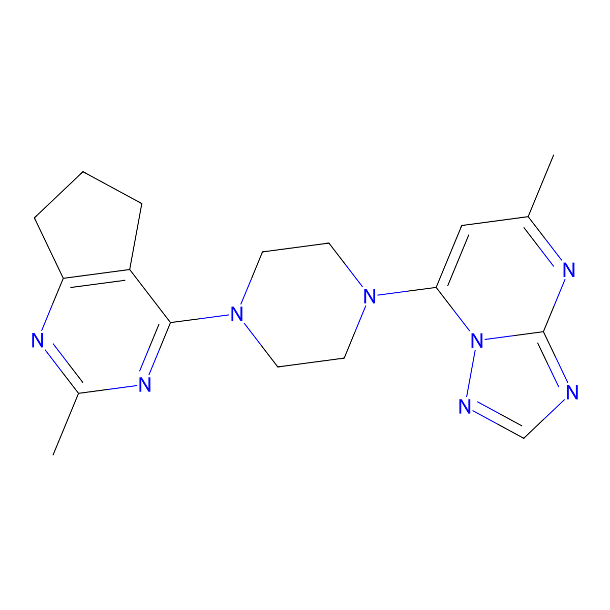 1-{2-methyl-5H,6H,7H-cyclopenta[d]pyrimidin-4-yl}-4-{5-methyl-[1,2,4]triazolo[1,5-a]pyrimidin-7-yl}piperazine molecular structure, CAS 2741896-41-1