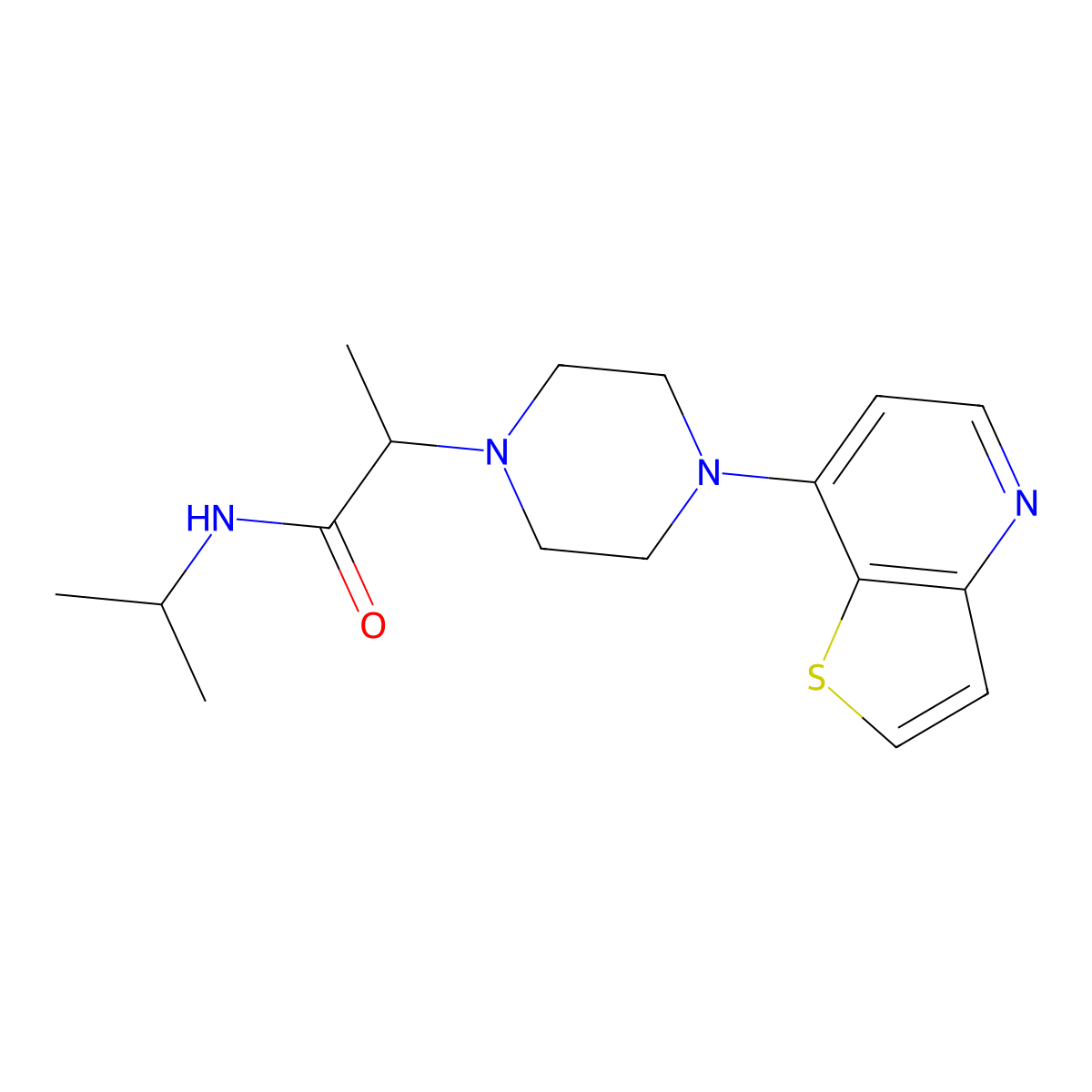 N-(propan-2-yl)-2-(4-{thieno[3,2-b]pyridin-7-yl}piperazin-1-yl)propanamide molecular structure, CAS 2741896-42-2