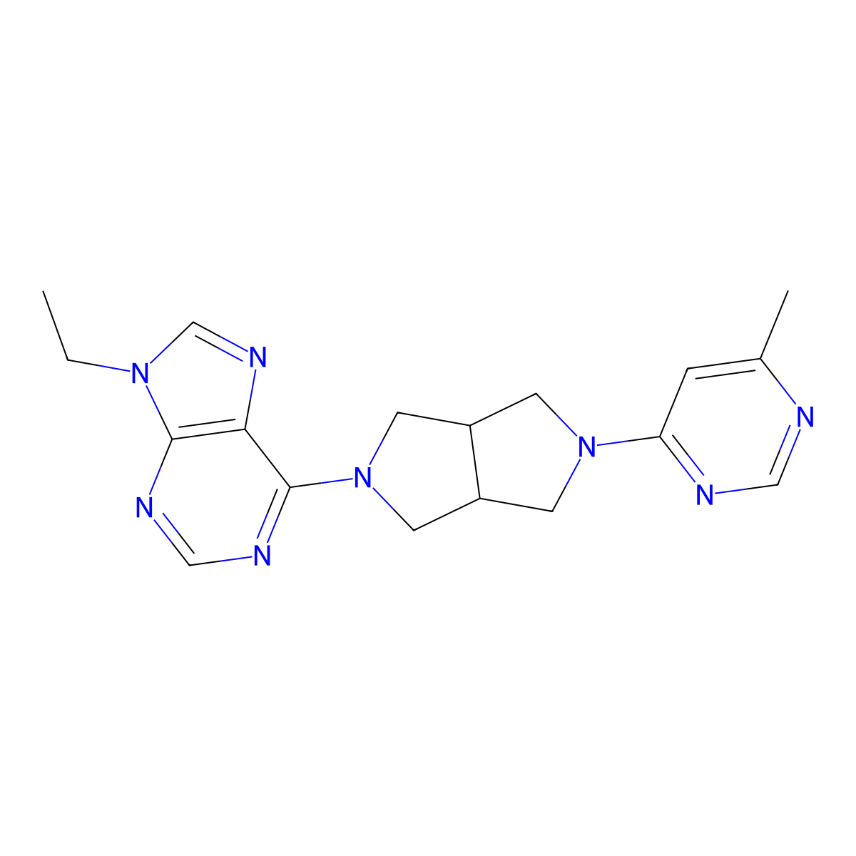 9-ethyl-6-[5-(6-methylpyrimidin-4-yl)-octahydropyrrolo[3,4-c]pyrrol-2-yl]-9H-purine molecular structure, CAS 2741896-44-4