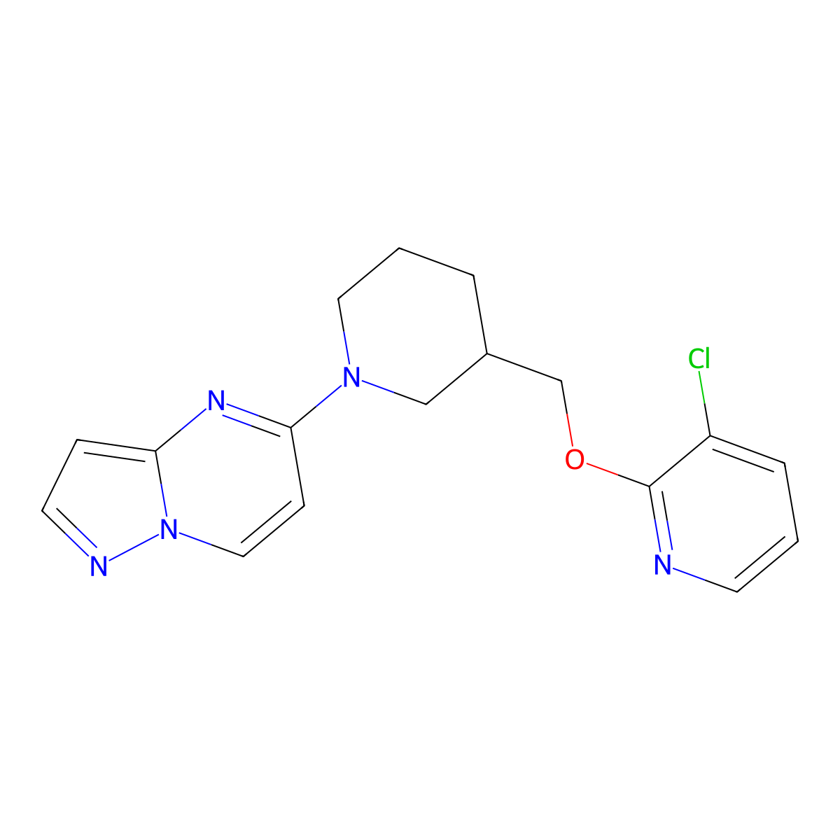 3-Chloro-2-[(1-{pyrazolo[1,5-a]pyrimidin-5-yl}piperidin-3-yl)methoxy]pyridine molecular structure, CAS 2741896-45-5