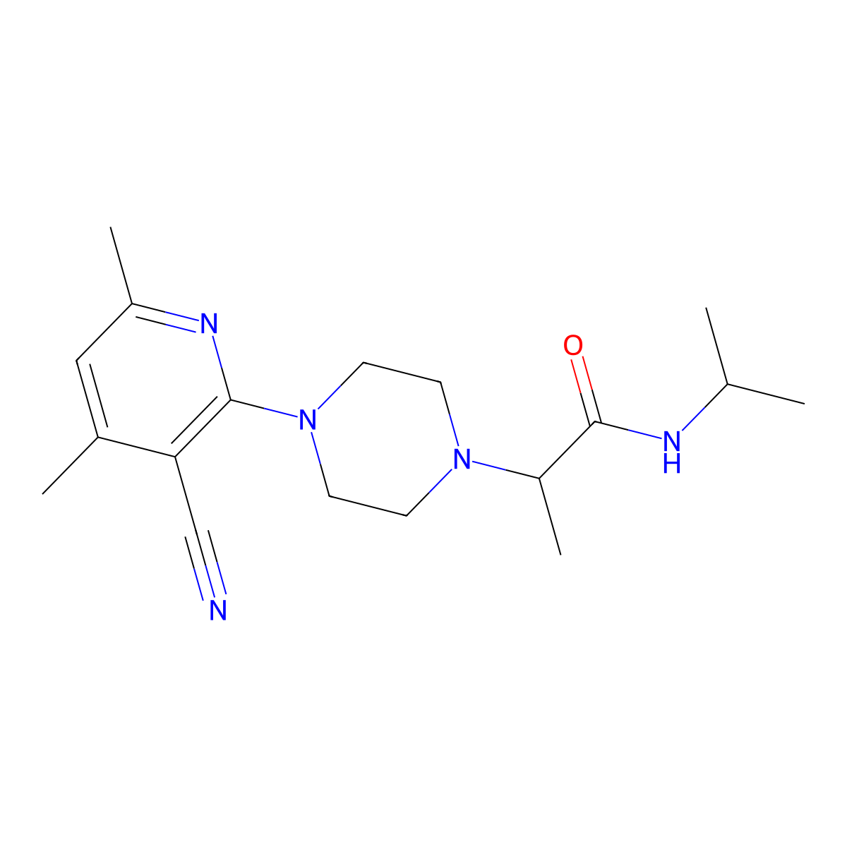 2-[4-(3-cyano-4,6-dimethylpyridin-2-yl)piperazin-1-yl]-N-(propan-2-yl)propanamide molecular structure, CAS 2741896-46-6