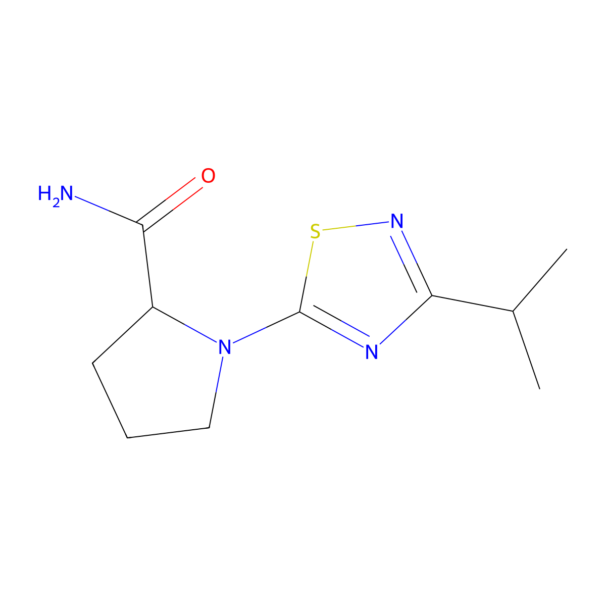 1-[3-(Propan-2-yl)-1,2,4-thiadiazol-5-yl]pyrrolidine-2-carboxamide molecular structure, CAS 2741896-48-8