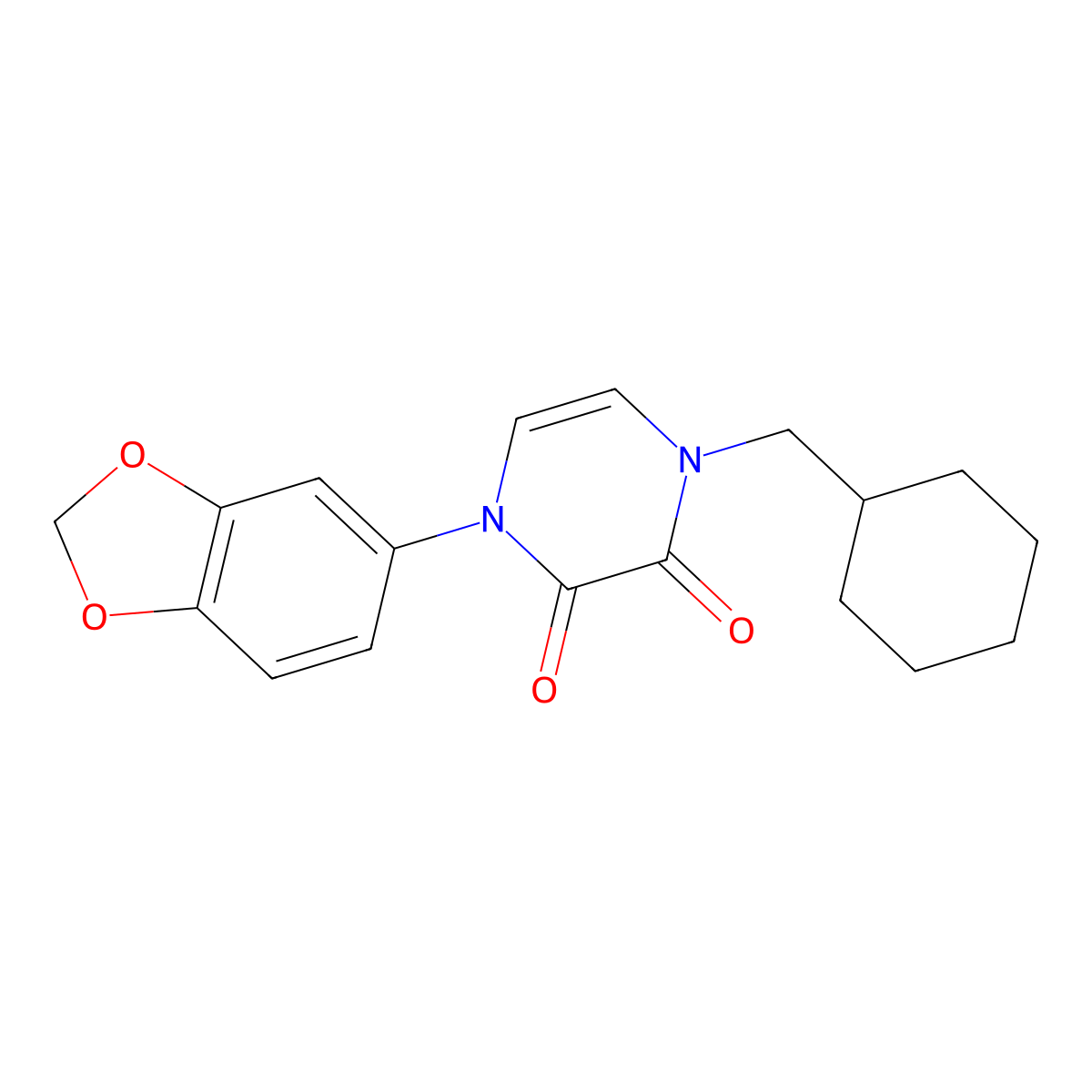 1-(2H-1,3-benzodioxol-5-yl)-4-(cyclohexylmethyl)-1,2,3,4-tetrahydropyrazine-2,3-dione molecular structure, CAS 2741896-50-2