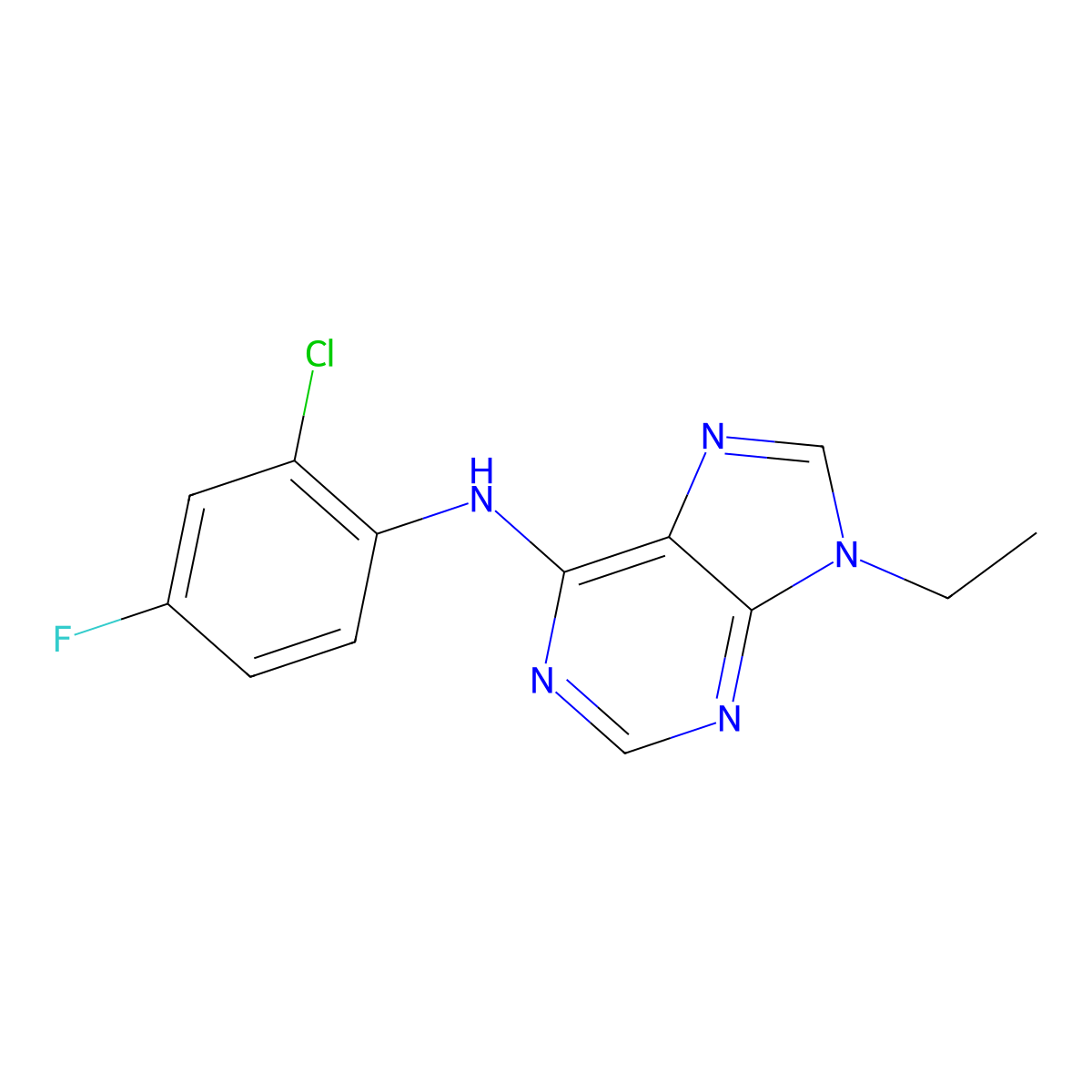 N-(2-chloro-4-fluorophenyl)-9-ethyl-9H-purin-6-amine molecular structure, CAS 2741896-51-3
