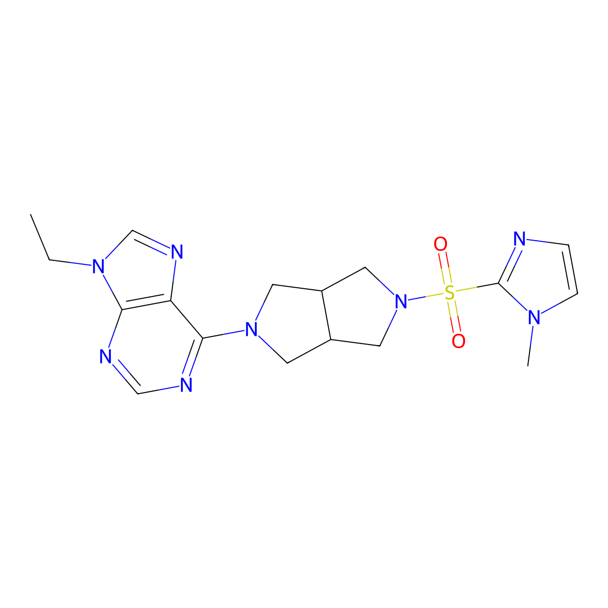 9-ethyl-6-{5-[(1-methyl-1H-imidazol-2-yl)sulfonyl]-octahydropyrrolo[3,4-c]pyrrol-2-yl}-9H-purine molecular structure, CAS 2741896-59-1