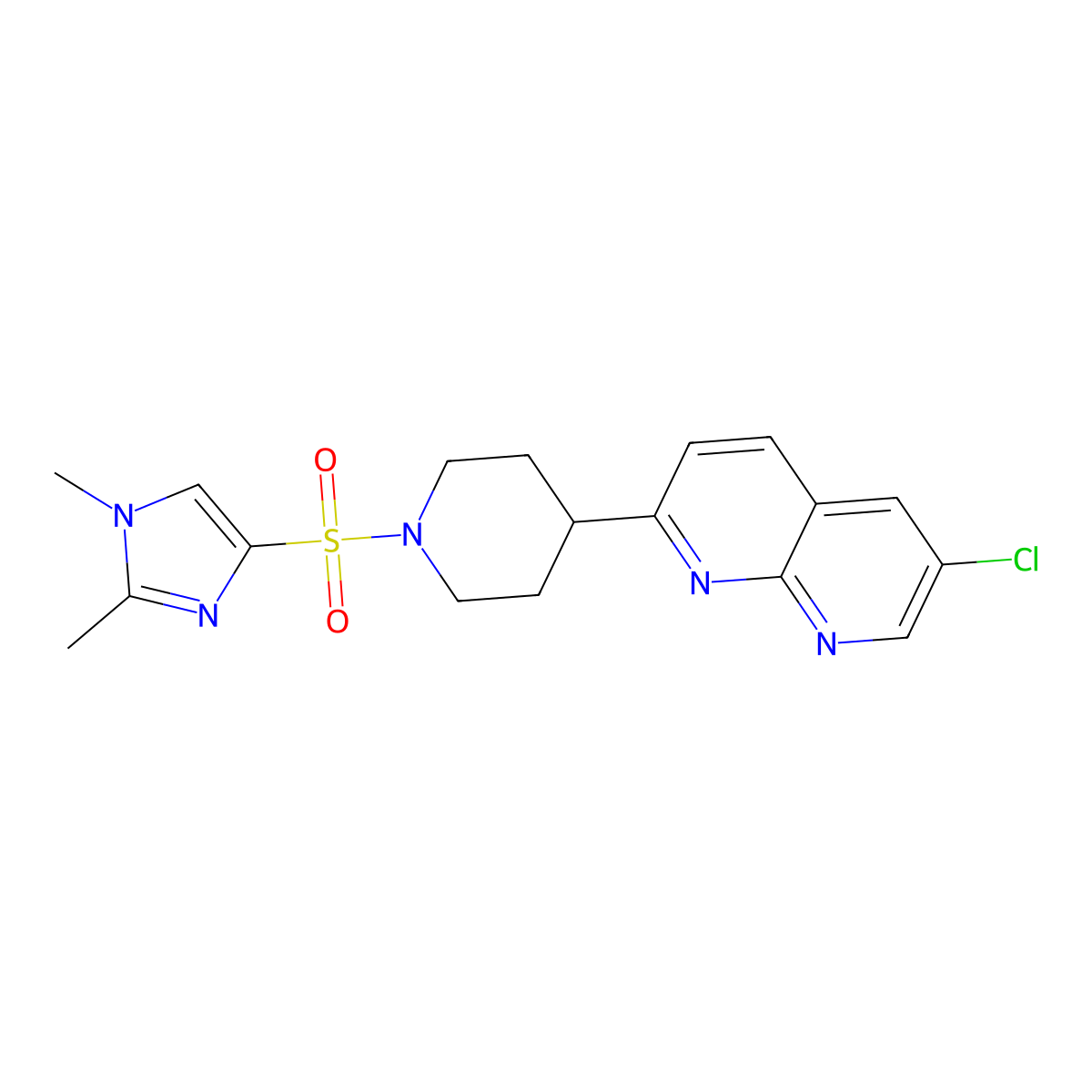 6-chloro-2-{1-[(1,2-dimethyl-1H-imidazol-4-yl)sulfonyl]piperidin-4-yl}-1,8-naphthyridine molecular structure, CAS 2741896-60-4