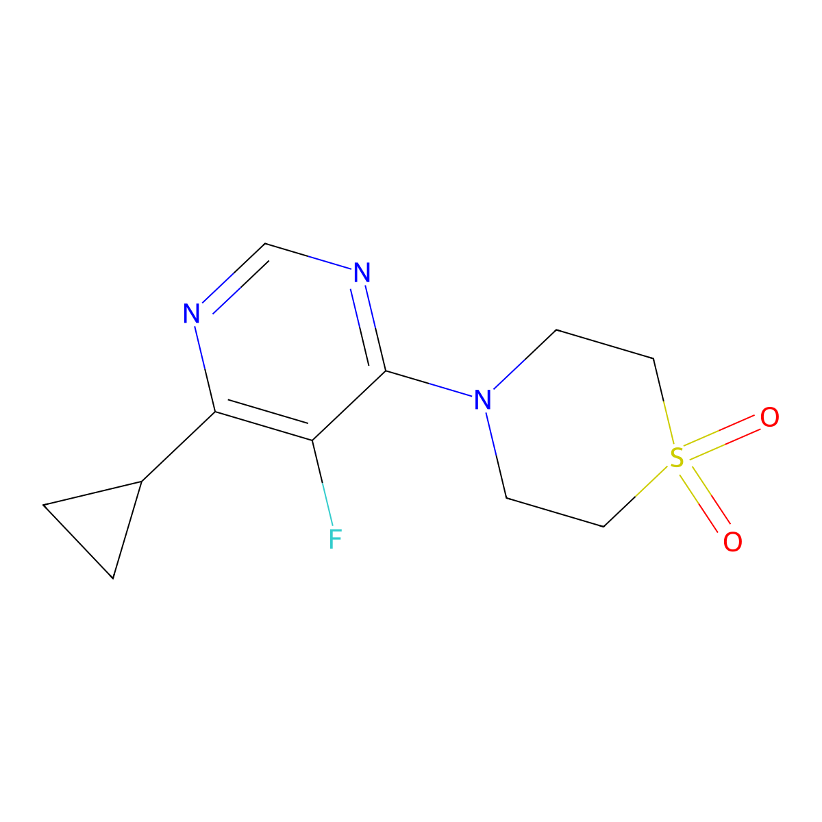 4-(6-Cyclopropyl-5-fluoropyrimidin-4-yl)-1lambda6-thiomorpholine-1,1-dione molecular structure, CAS 2741896-63-7