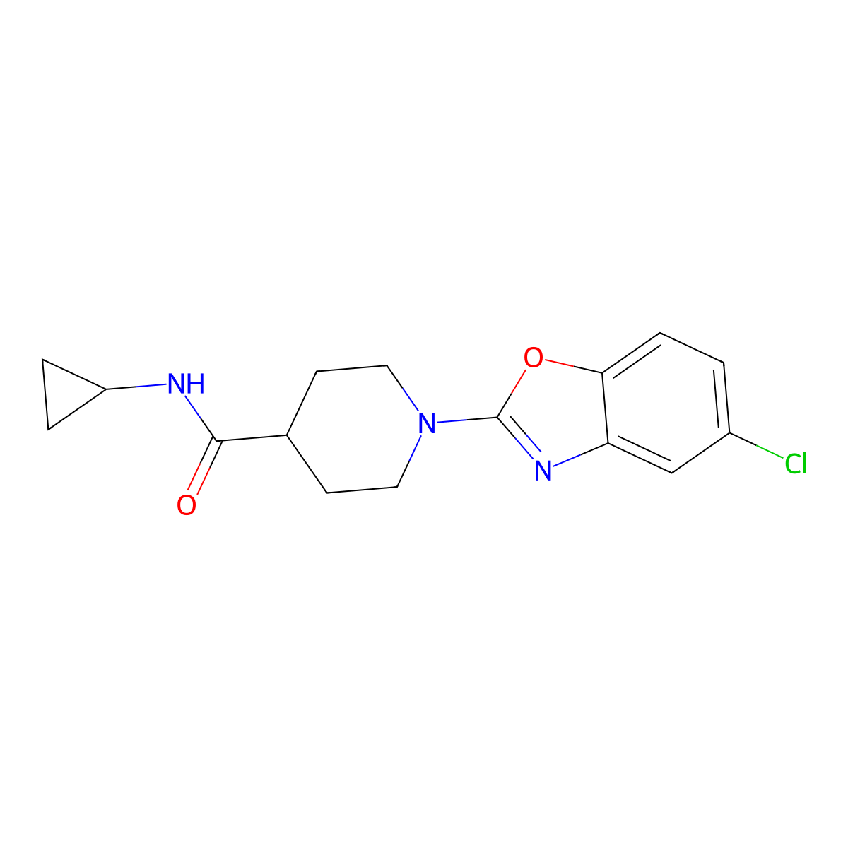 1-(5-chloro-1,3-benzoxazol-2-yl)-N-cyclopropylpiperidine-4-carboxamide molecular structure, CAS 2741896-67-1