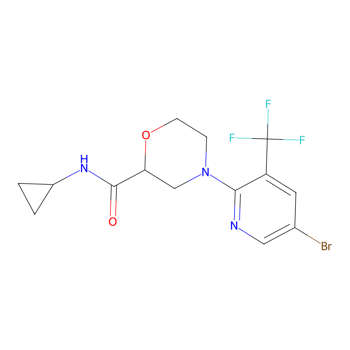 4-[5-bromo-3-(trifluoromethyl)pyridin-2-yl]-N-cyclopropylmorpholine-2-carboxamide molecular structure, CAS 2741896-70-6