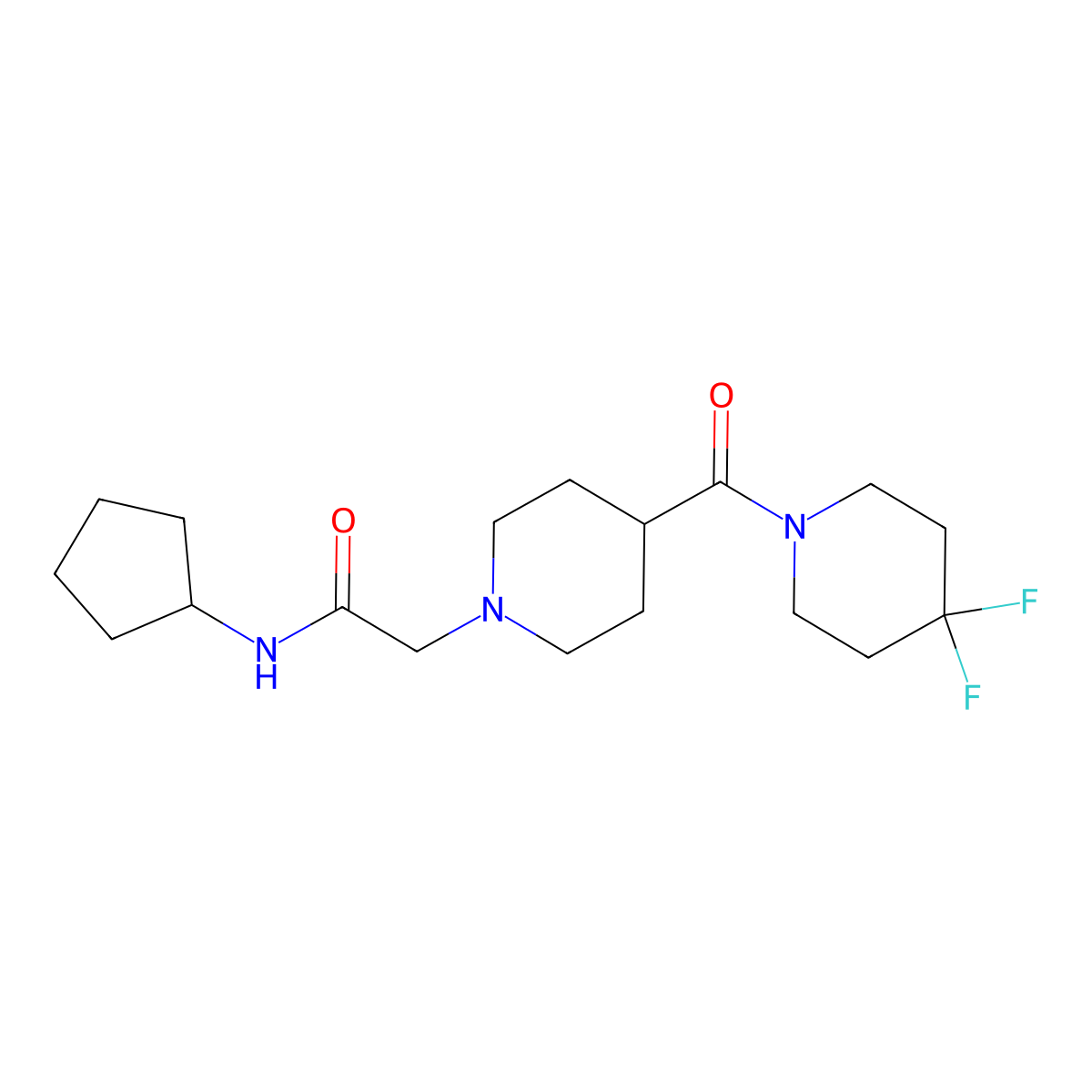 N-cyclopentyl-2-[4-(4,4-difluoropiperidine-1-carbonyl)piperidin-1-yl]acetamide molecular structure, CAS 2741896-71-7