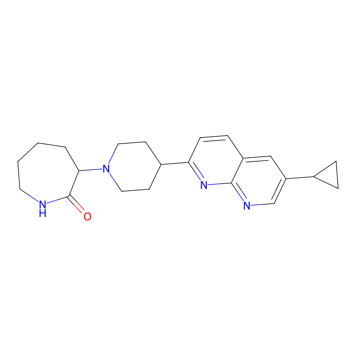 3-[4-(6-Cyclopropyl-1,8-naphthyridin-2-yl)piperidin-1-yl]azepan-2-one molecular structure, CAS 2741896-72-8