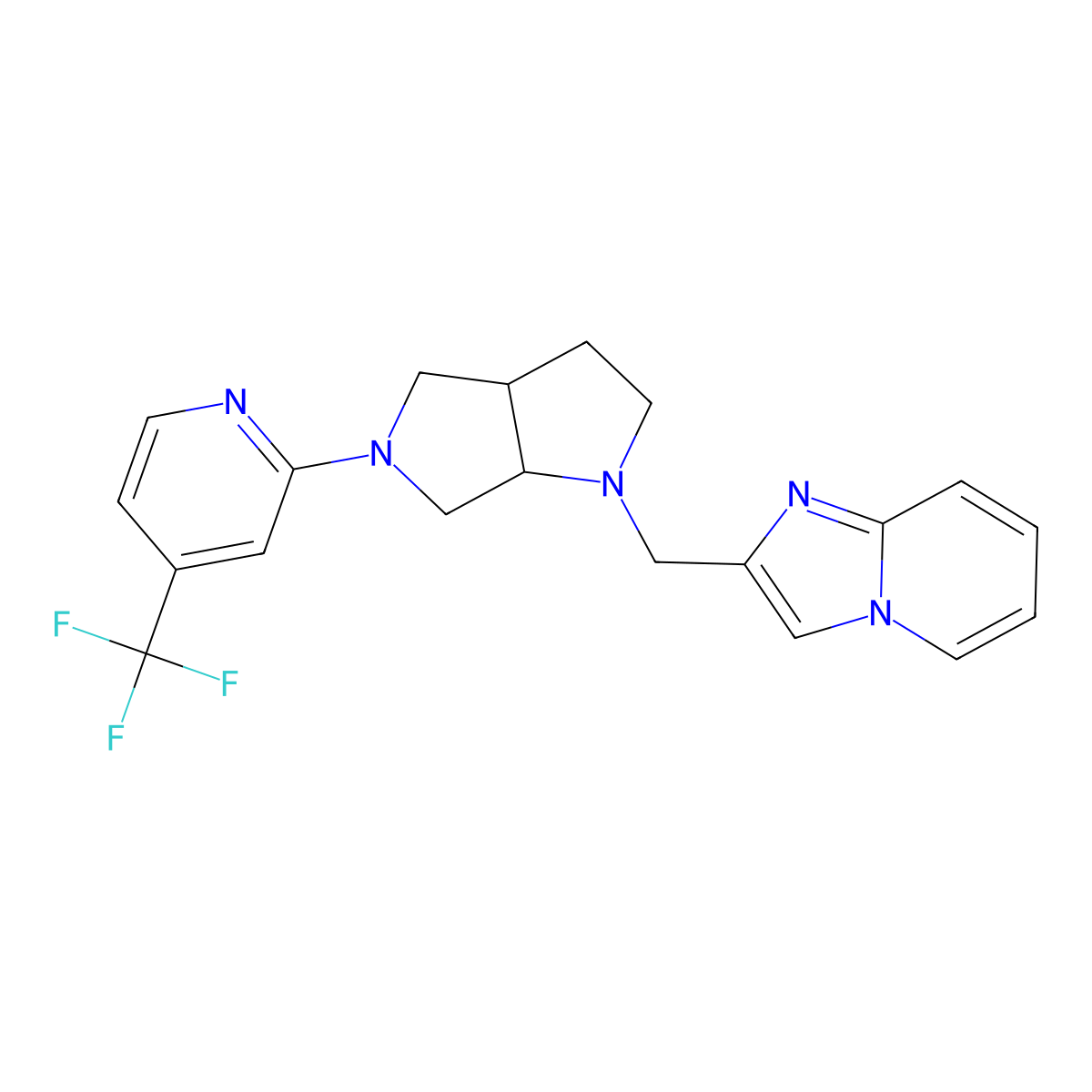 2-[1-({Imidazo[1,2-a]pyridin-2-yl}methyl)-octahydropyrrolo[2,3-c]pyrrol-5-yl]-4-(trifluoromethyl)pyridine molecular structure, CAS 2741896-74-0